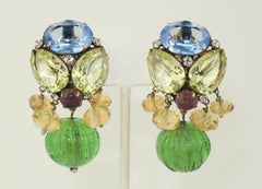 Iradj Moini Multi Color Semi Precious Clip On Dangle Earrings