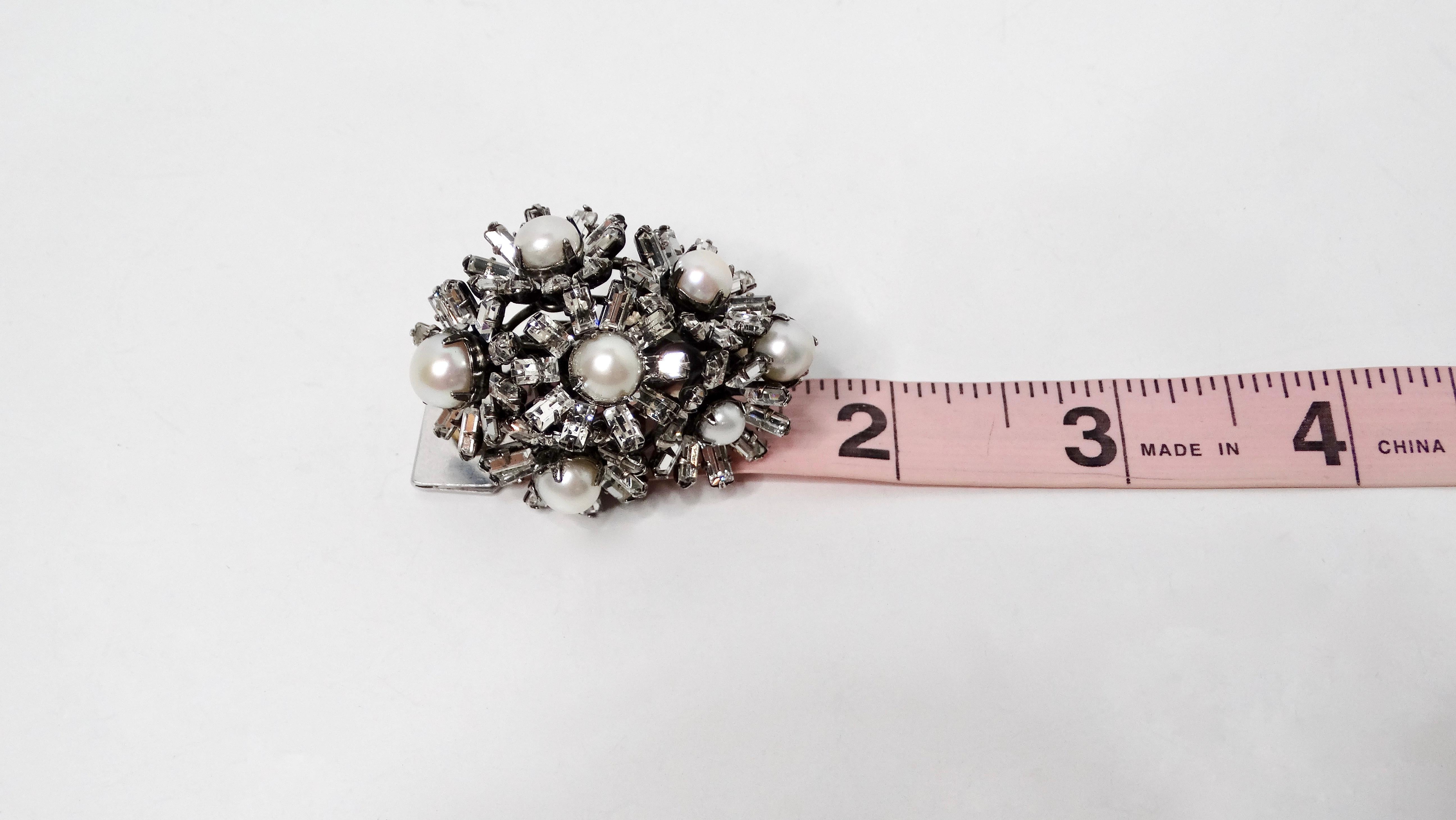 Iradj Moini Multi Flower Pearl & Swarovski Crystal Clip-On Earrings For Sale 1