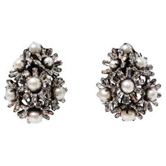 Iradj Moini Multi Flower Pearl & Swarovski Crystal Clip-On Earrings