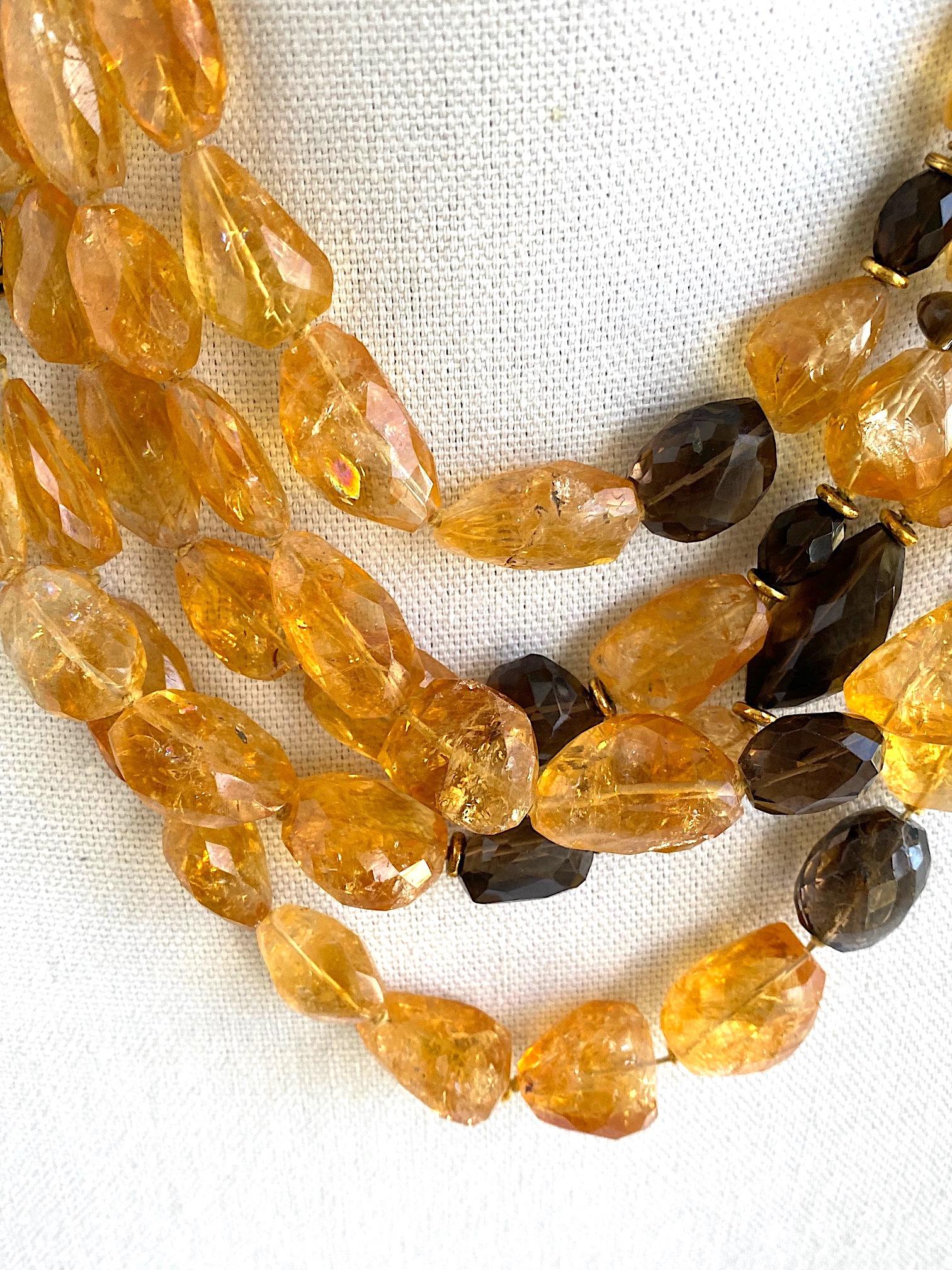 Iradj Moini Natural Golden Citrine, Smokey Topaz & Quartz Mulit Strand Necklace For Sale 5