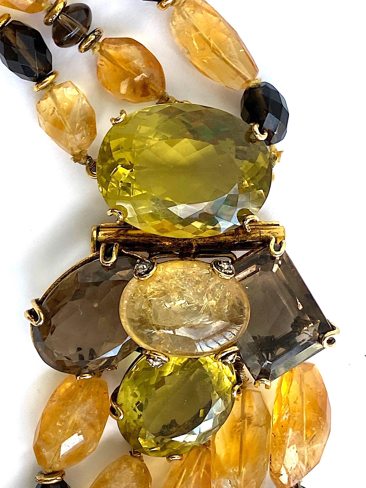 Iradj Moini Natural Golden Citrine, Smokey Topaz & Quartz Mulit Strand Necklace In Good Condition For Sale In New York, NY