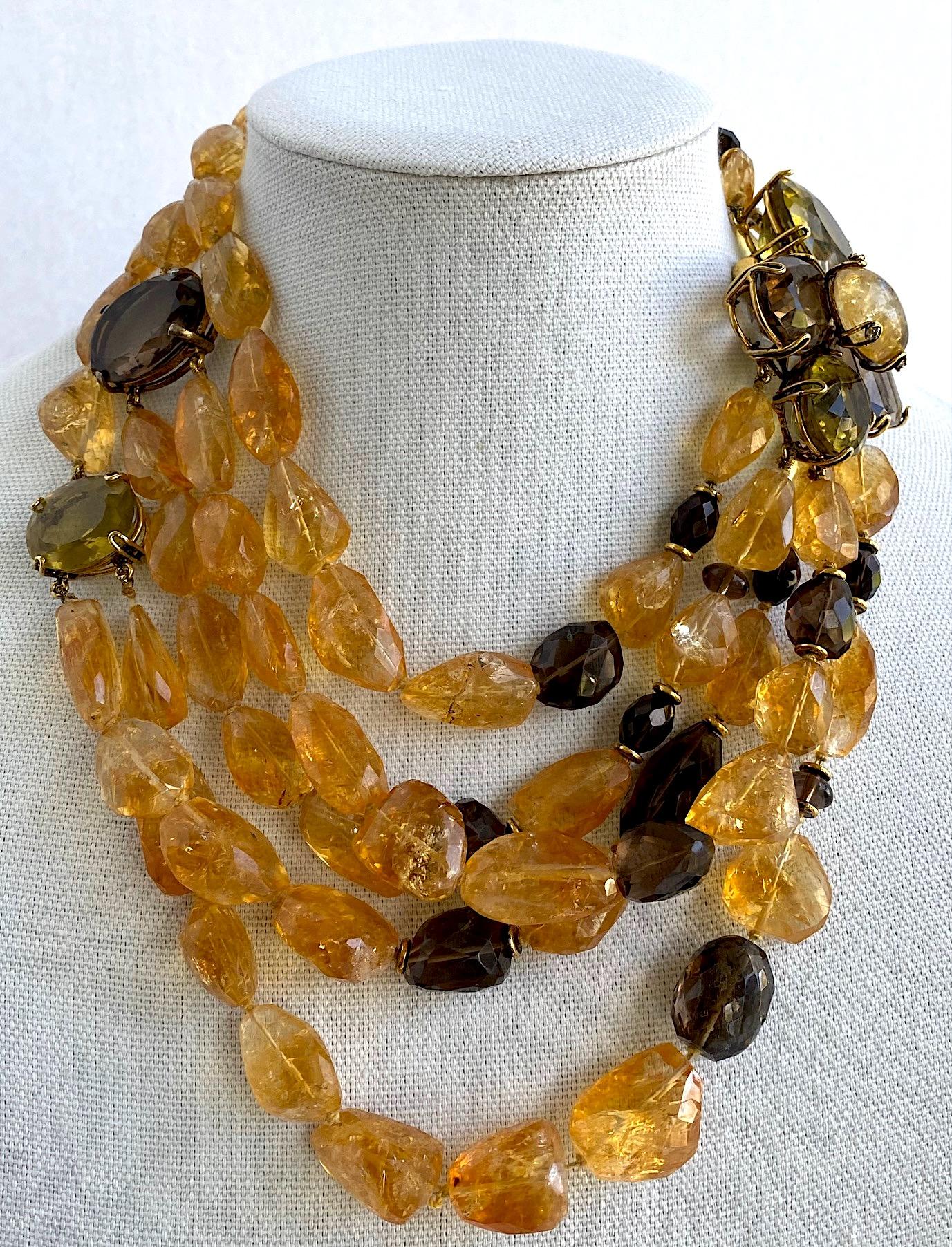 Iradj Moini Natural Golden Citrine, Smokey Topaz & Quartz Mulit Strand Necklace For Sale 1