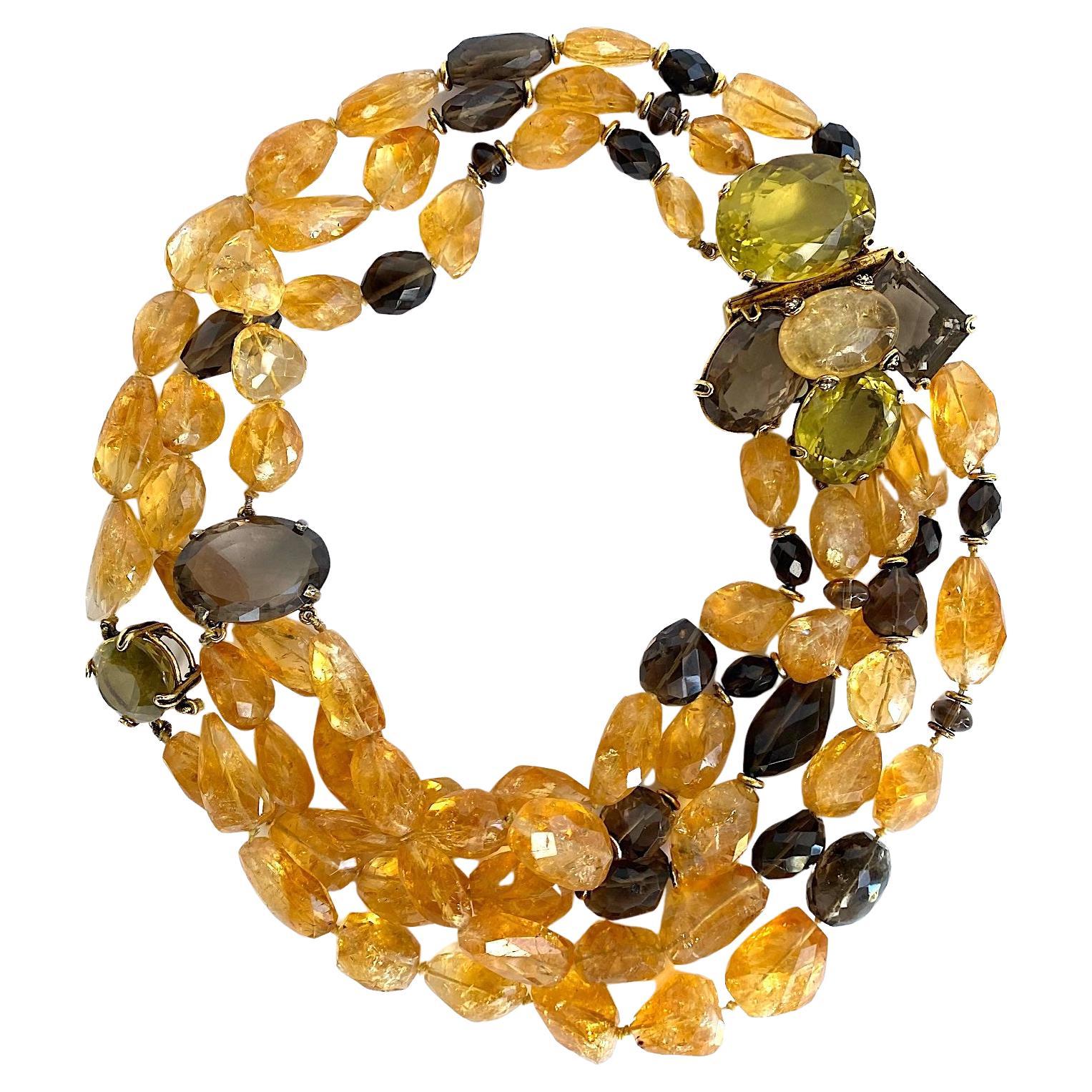 Iradj Moini Natural Golden Citrine, Smokey Topaz & Quartz Mulit Strand Necklace