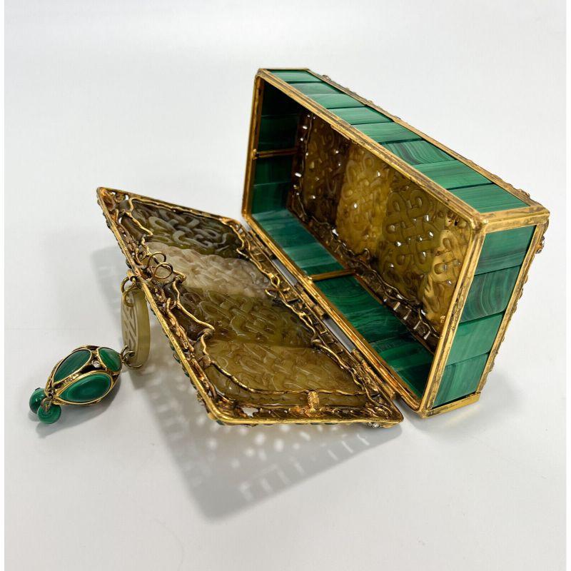 Iradj Moini Oriental Statement Clutch, Malachite Carved Jade and Faux Diamonds For Sale 7