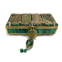 Iradj Moini Oriental Statement Clutch, Malachite Carved Jade and Faux Diamonds
