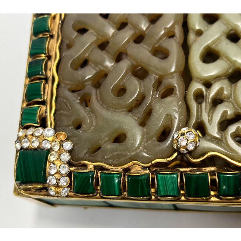 Iradj Moini Oriental Statement Clutch, Malachite Carved Jade and Faux Diamonds For Sale 1
