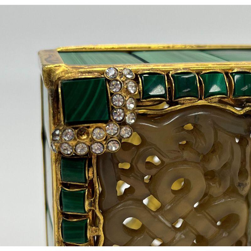 Iradj Moini Oriental Statement Clutch, Malachite Carved Jade and Faux Diamonds For Sale 3