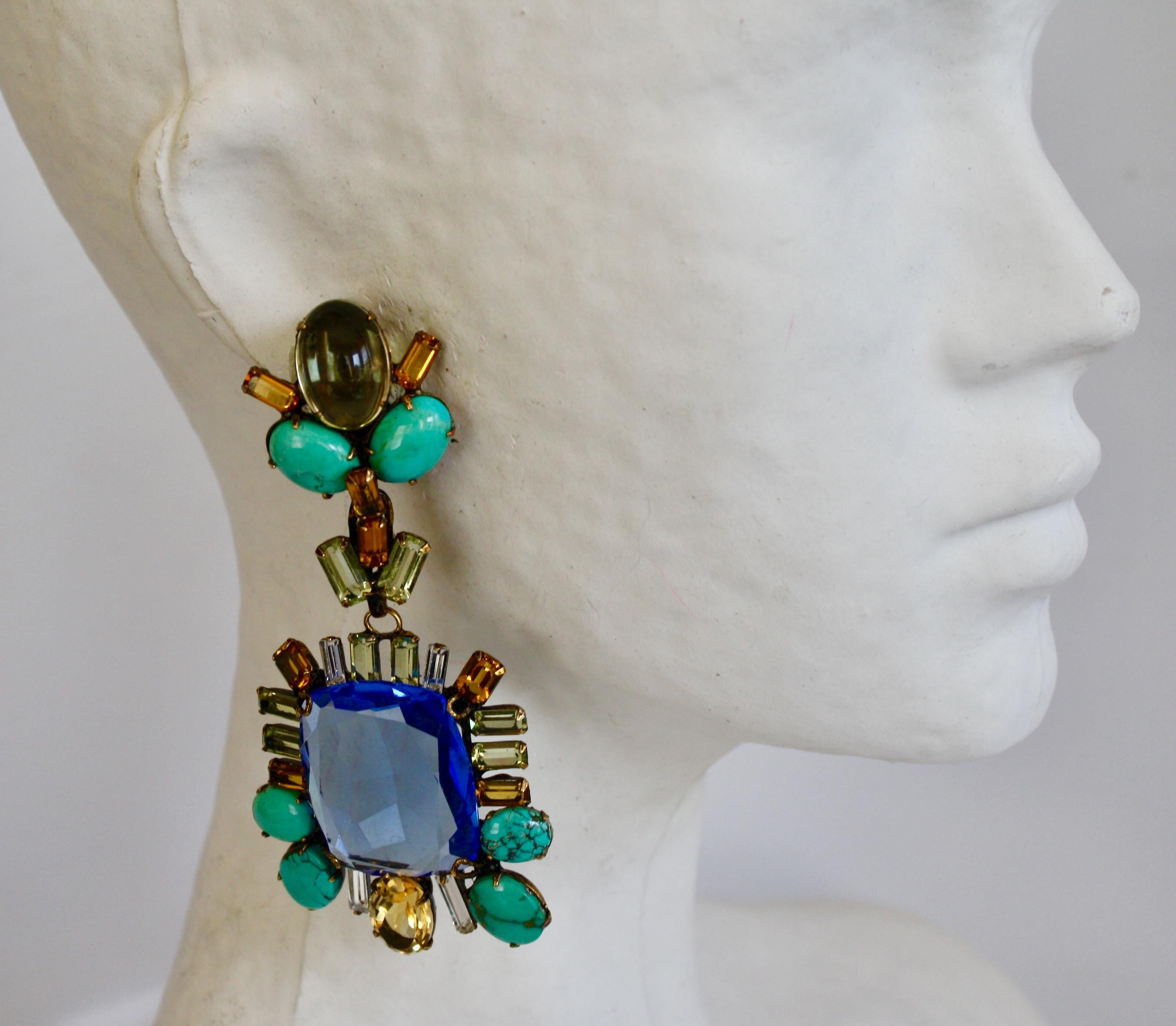 Beautiful statement clip earrings in sapphire, citrine, and turquoise from Iradj Moini. 