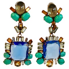 Iradj Moini Saphire, Citrine, and Turquoise Clip Earrings