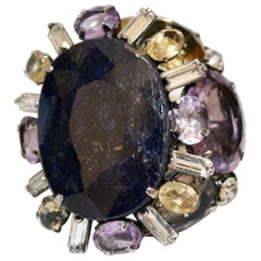Vintage Iradj Moini Sapphire, Amethyst, Swarovski Crystal, ans Lemon Quartz Ring