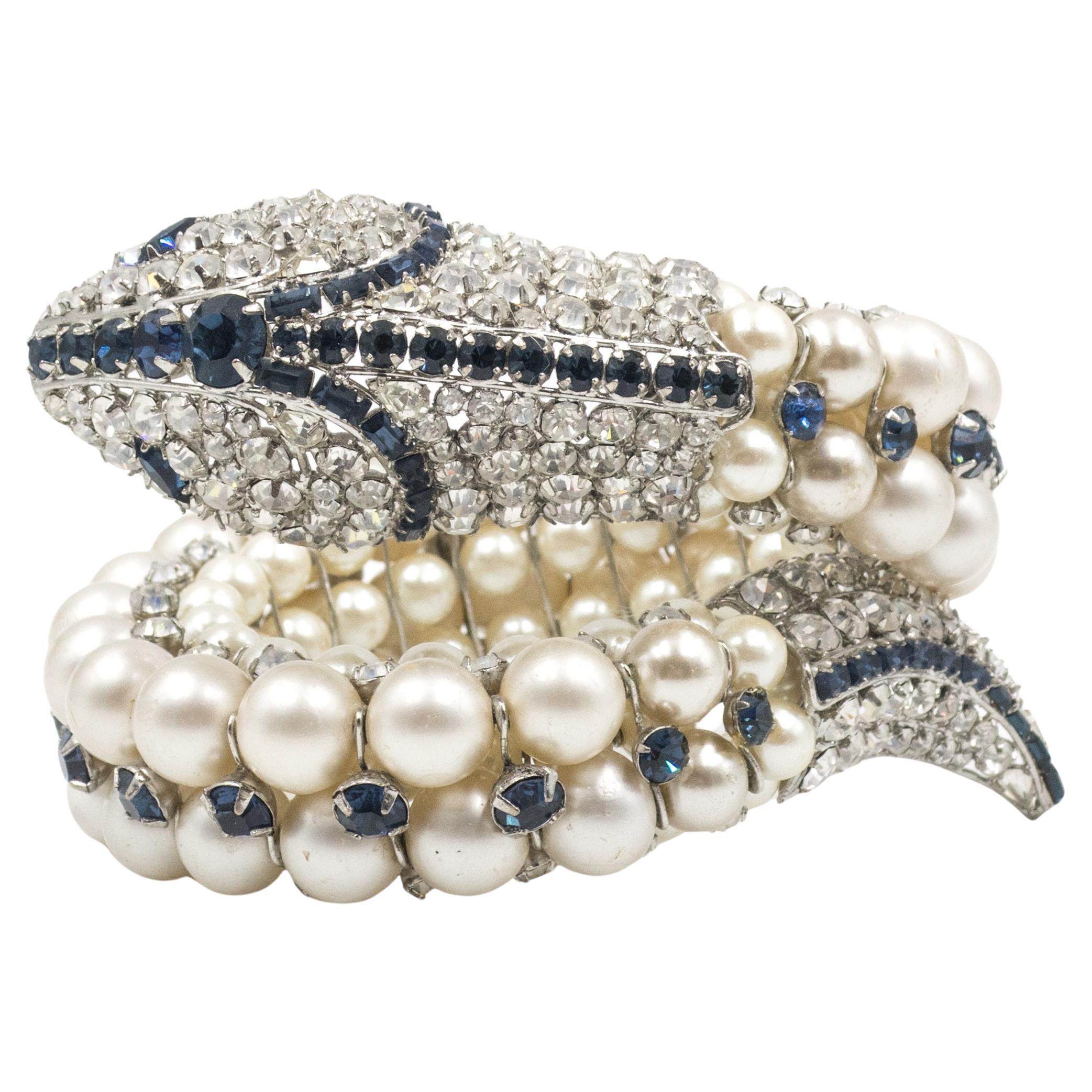 IRADJ MOINI Swarovski Crystal Pearl Bead Snake Cuff Bangle Bracelet