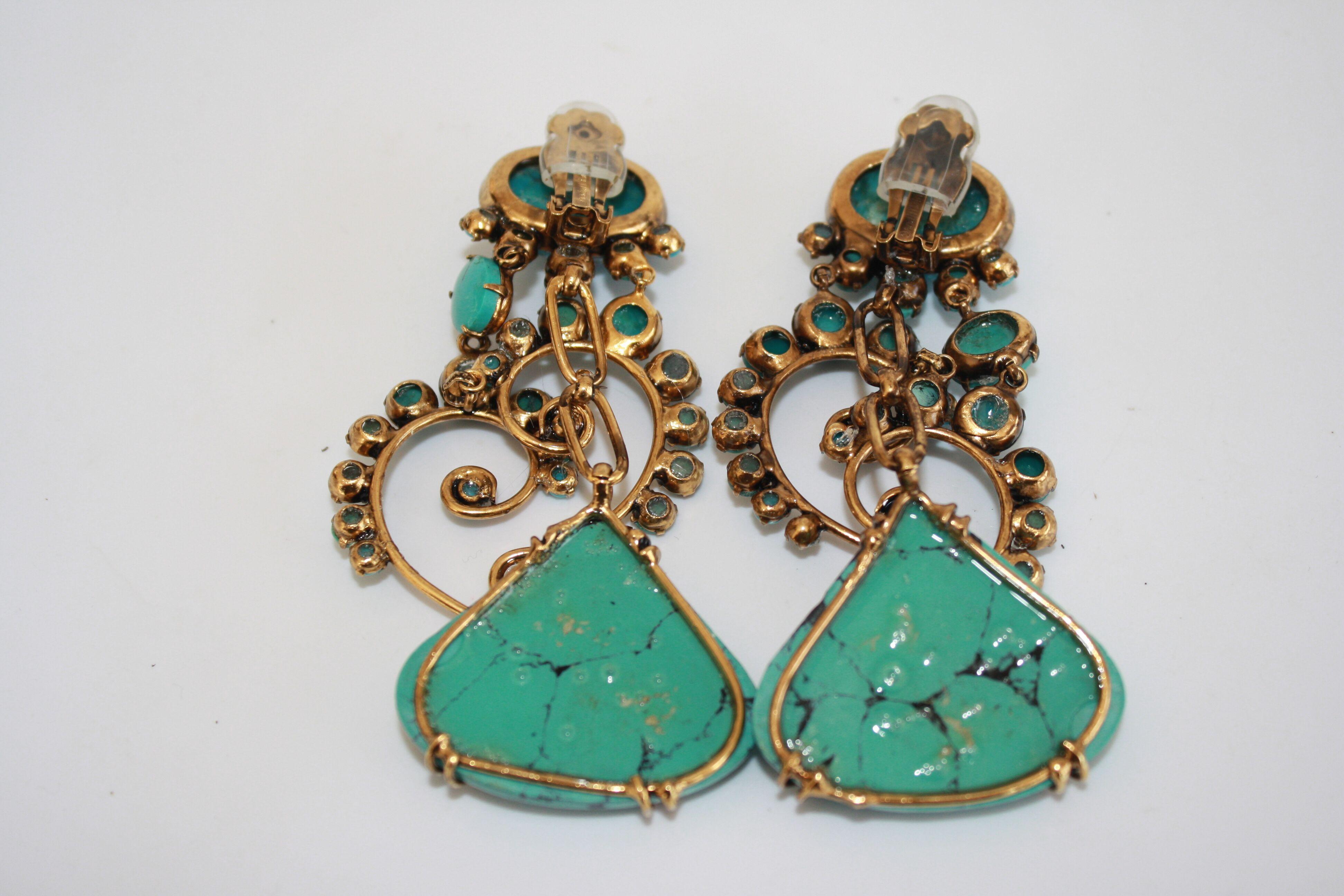 Iradj Moini Turquoise Statement Clip Earrings  In New Condition In Virginia Beach, VA