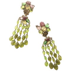 Iradj Moini very long semi precious drop earrings, 1990s