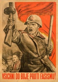 Poster originale di propaganda sovietica d'epoca Unisciti alla lotta contro il fascismo durante la seconda guerra mondiale
