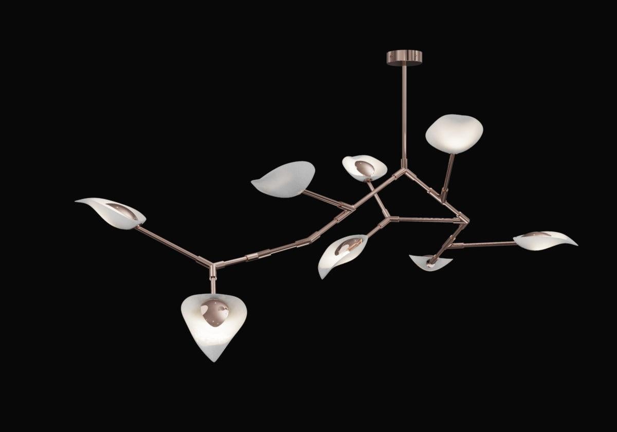 Moderno Lampadario a 8 luci in vetro e ottone Irami di Aggiolight in vendita