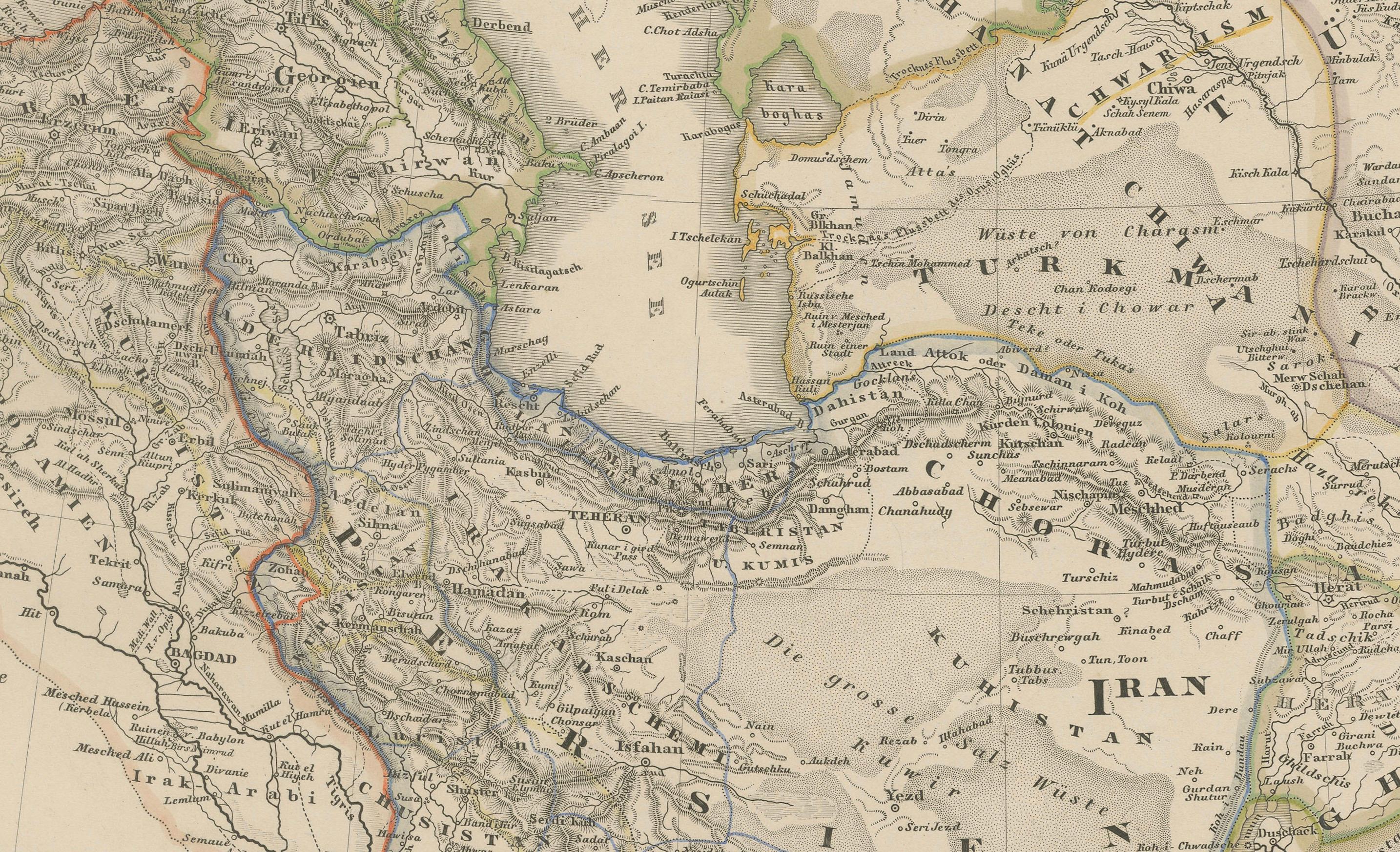 Mappa Iran e Turan - Persia, Afghanistan, Baluchistan, Turkestan 1858 In condizioni buone in vendita a Langweer, NL