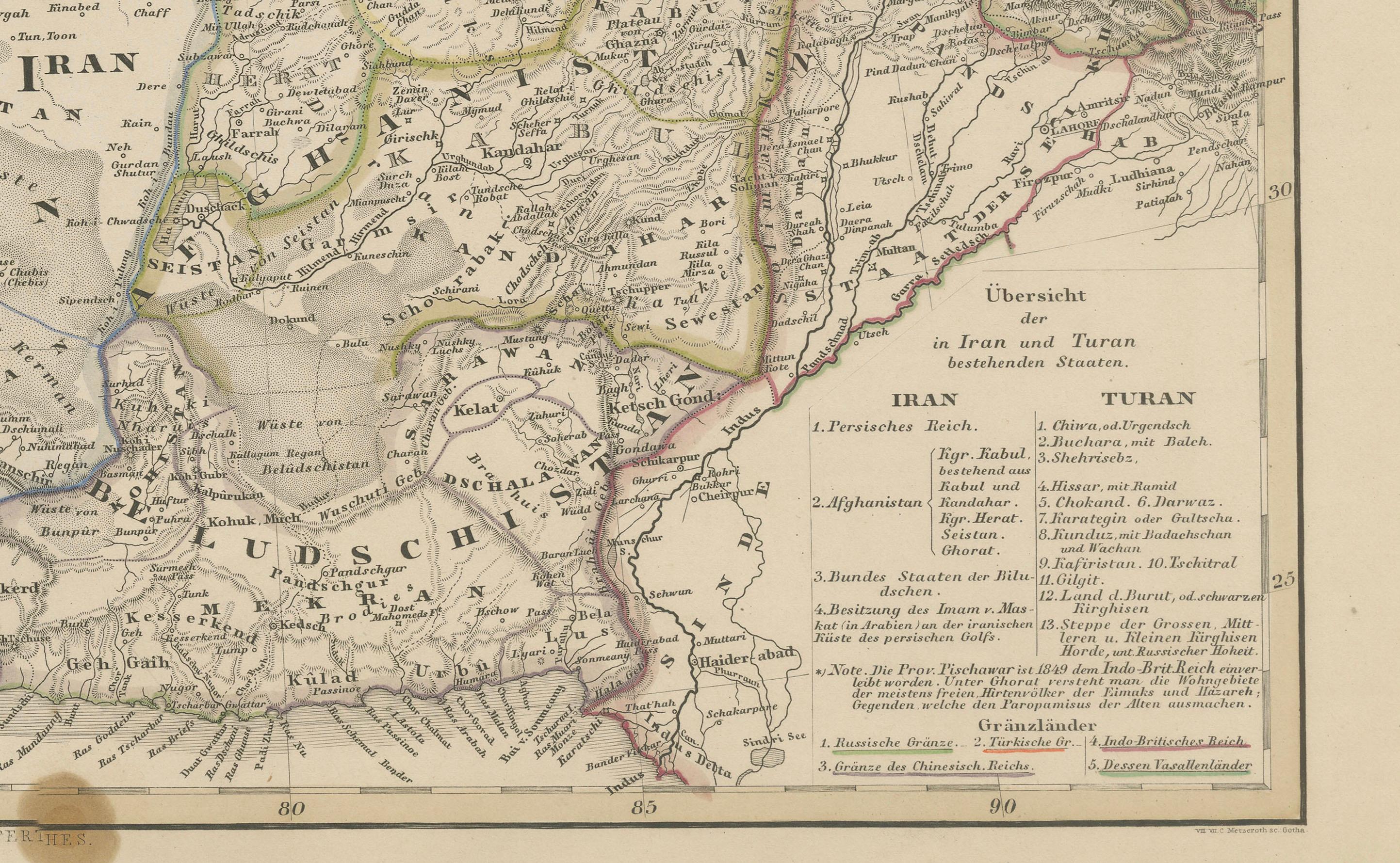Carta Mappa Iran e Turan - Persia, Afghanistan, Baluchistan, Turkestan 1858 in vendita