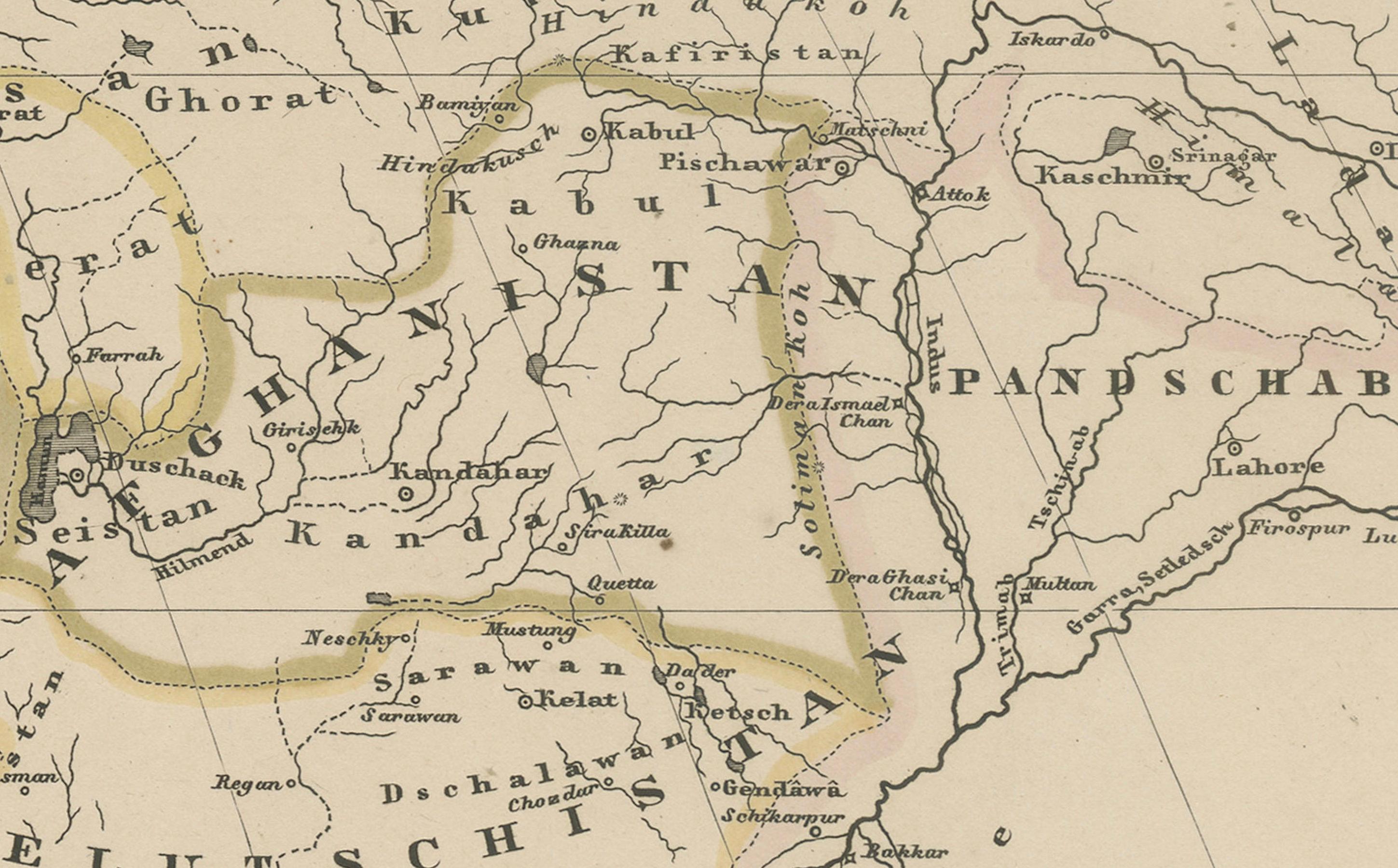 Mappa Iran e Turan - Persia, Afghanistan, Baluchistan, Turkestan 1858 in vendita 1