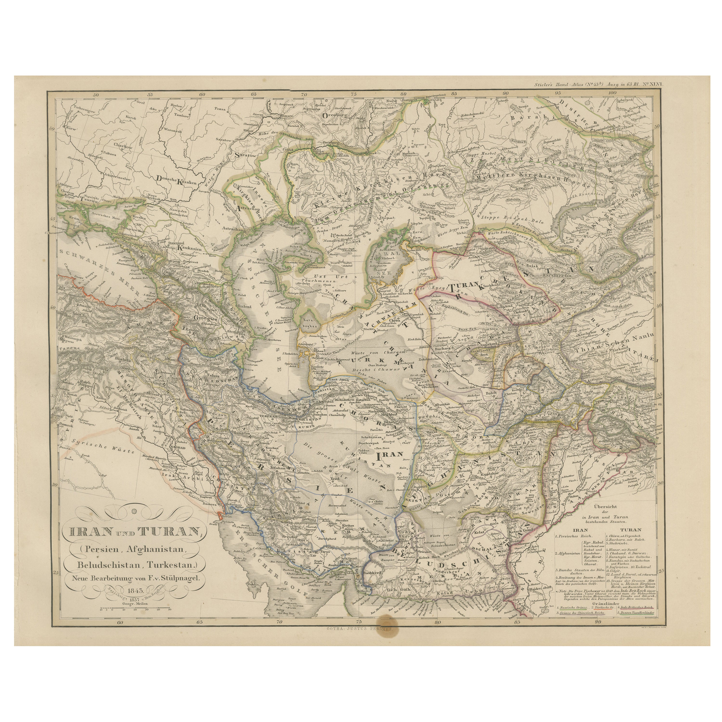 Mappa Iran e Turan - Persia, Afghanistan, Baluchistan, Turkestan 1858 in vendita