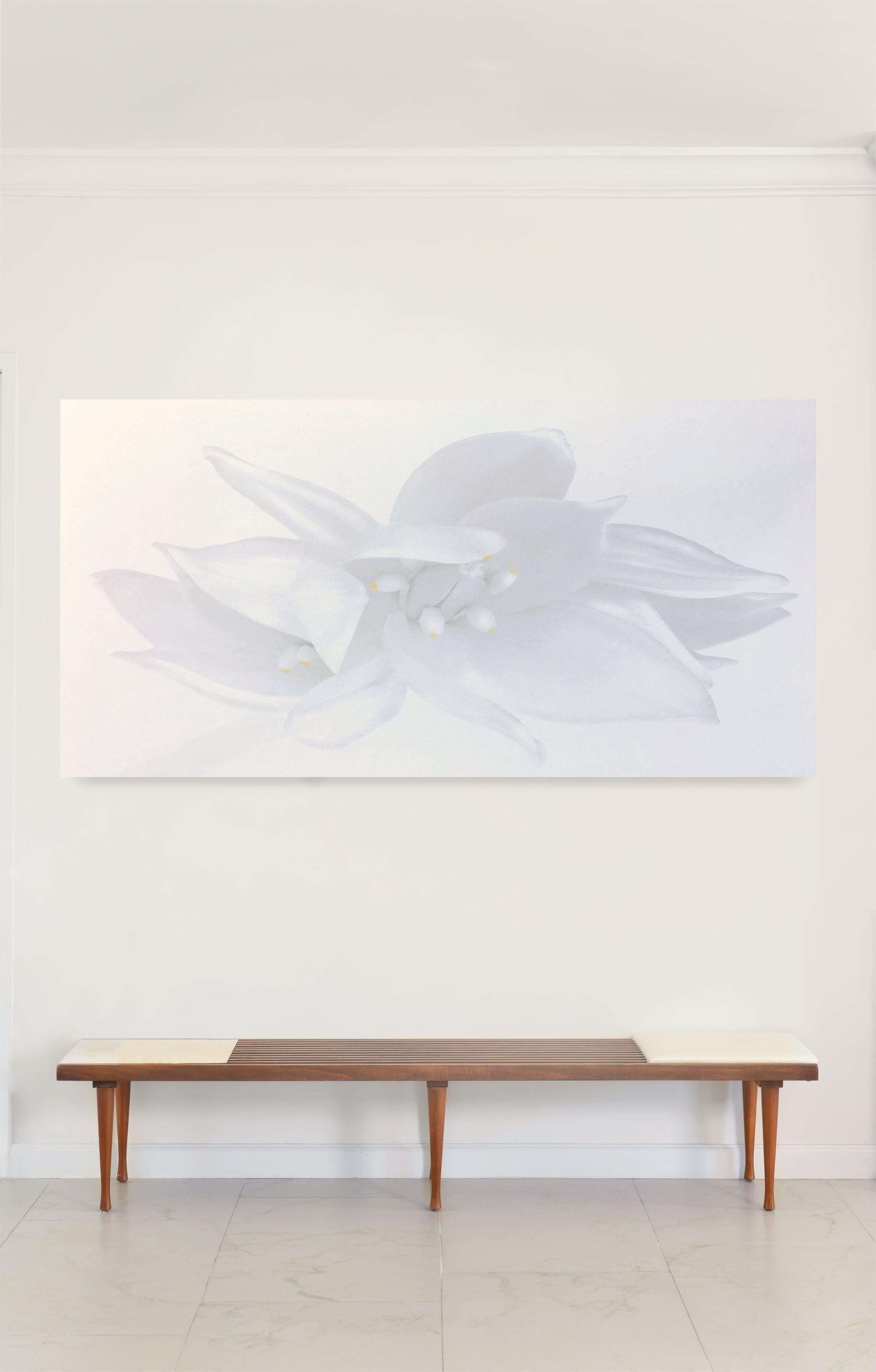 Rapture, White flower closet up Black and white Photograph Mounted on Plexiglass - Gray Black and White Photograph by Iran Issa-Khan