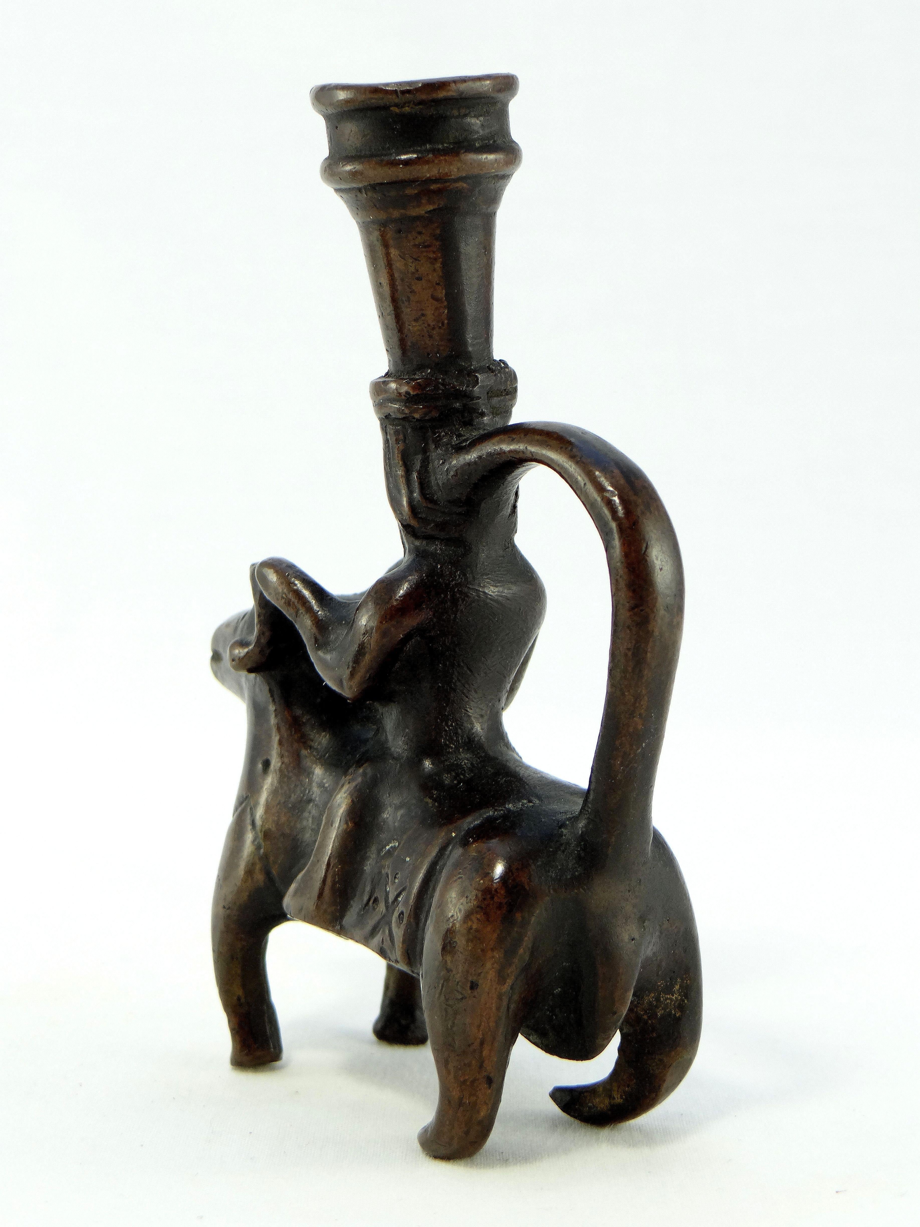 Iran 18th-19th Century, Pair of Bronze Candlesticks Characters on Rams For Sale 1