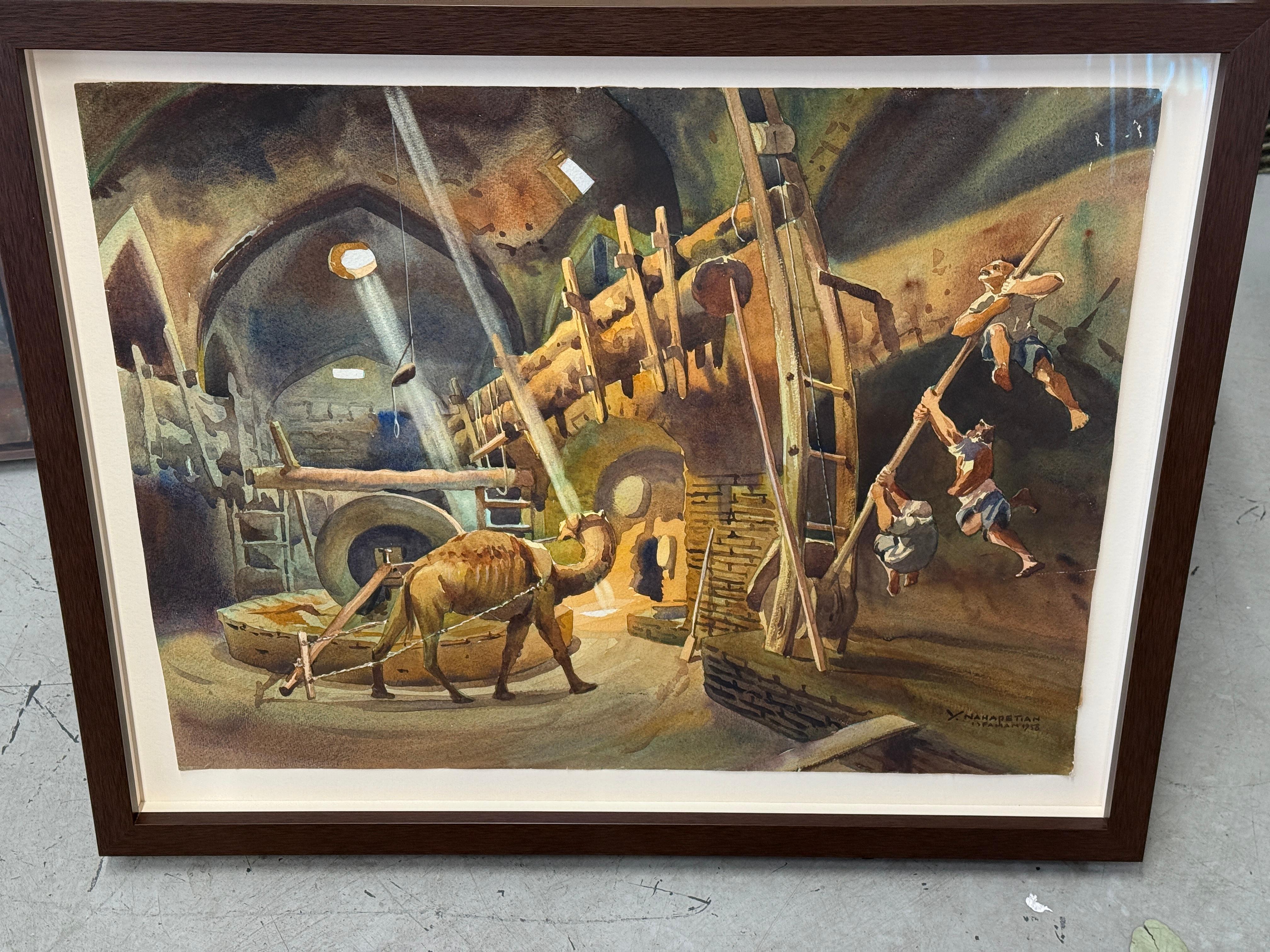 Dipinto a mano Artista iraniano Yervand Nahapetian 1958 Acquerello in vendita
