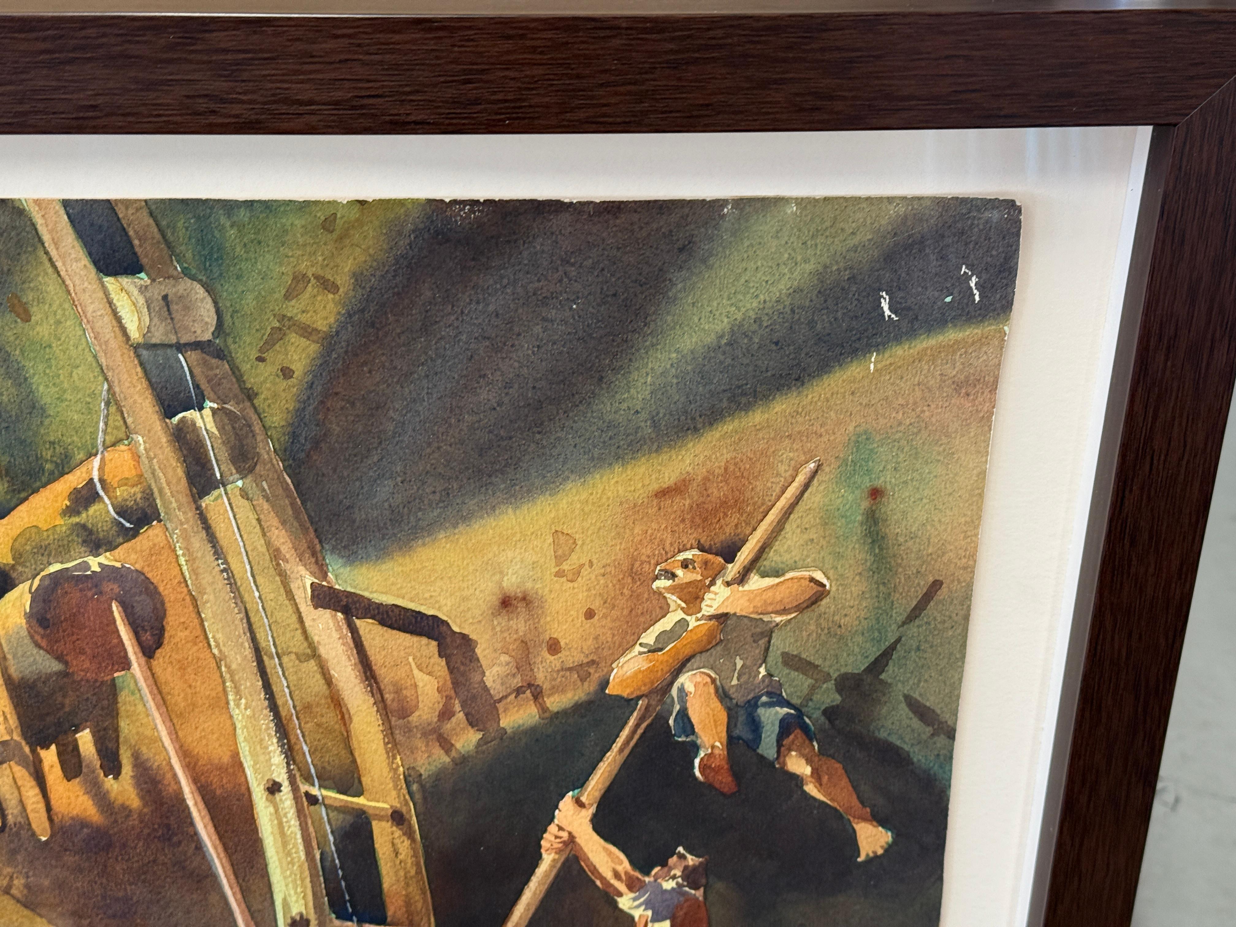 Metà XX secolo Artista iraniano Yervand Nahapetian 1958 Acquerello in vendita