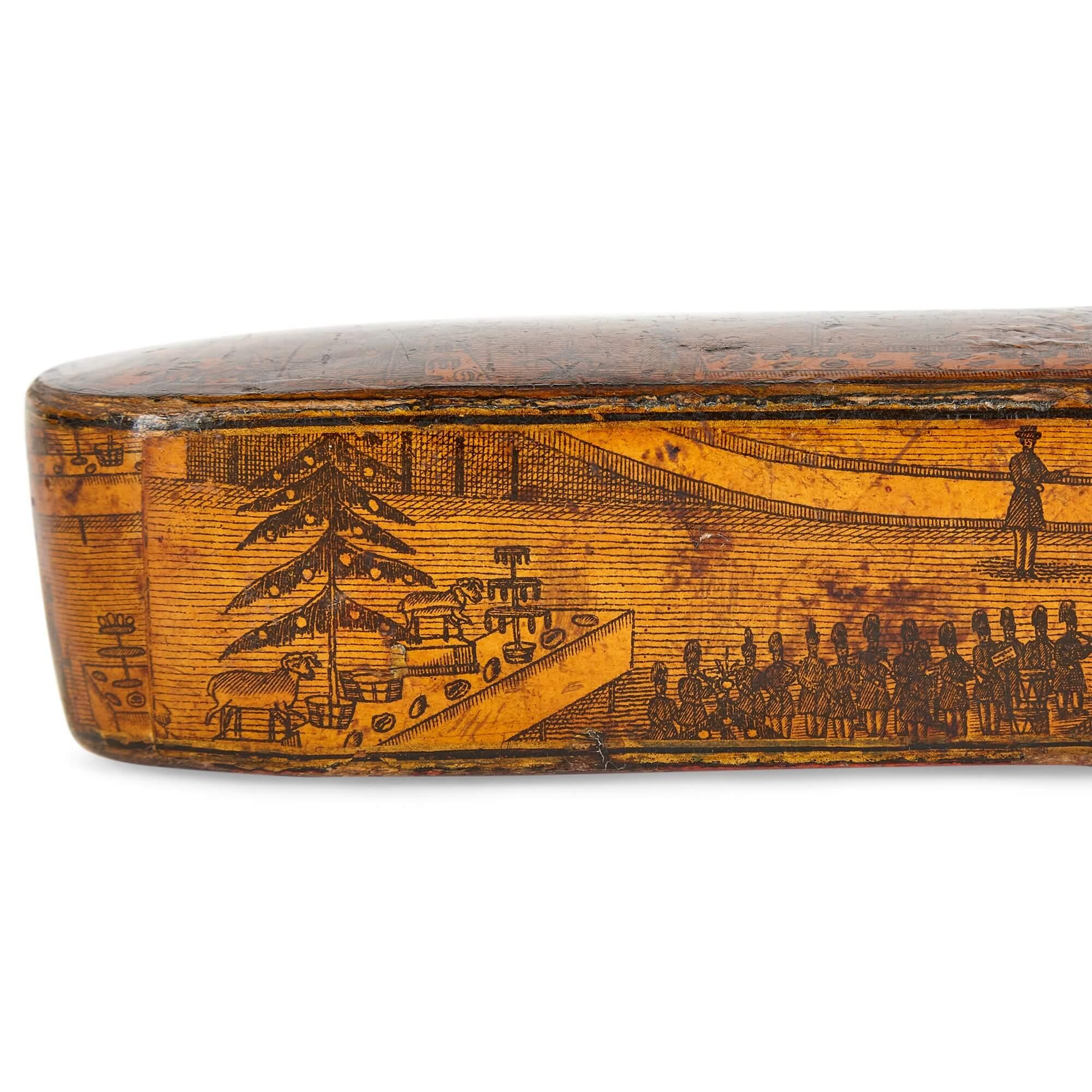 Other Iranian Qajar Period Lacquered and Lithographed Wood Pencase For Sale