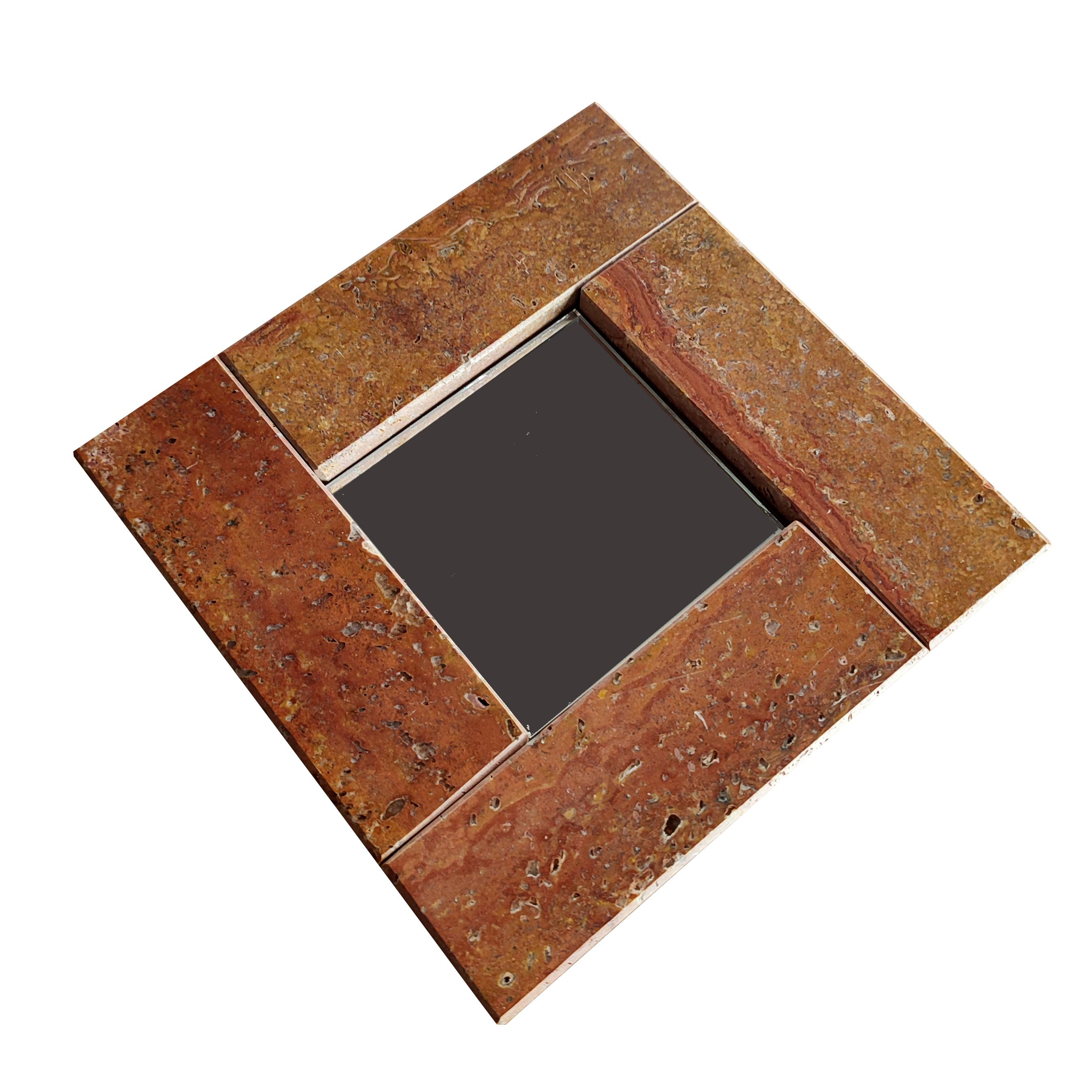 Spanish Iranian Red Travertine Marble Mirror Contemporary Design Gift Joaquín Moll Spain For Sale