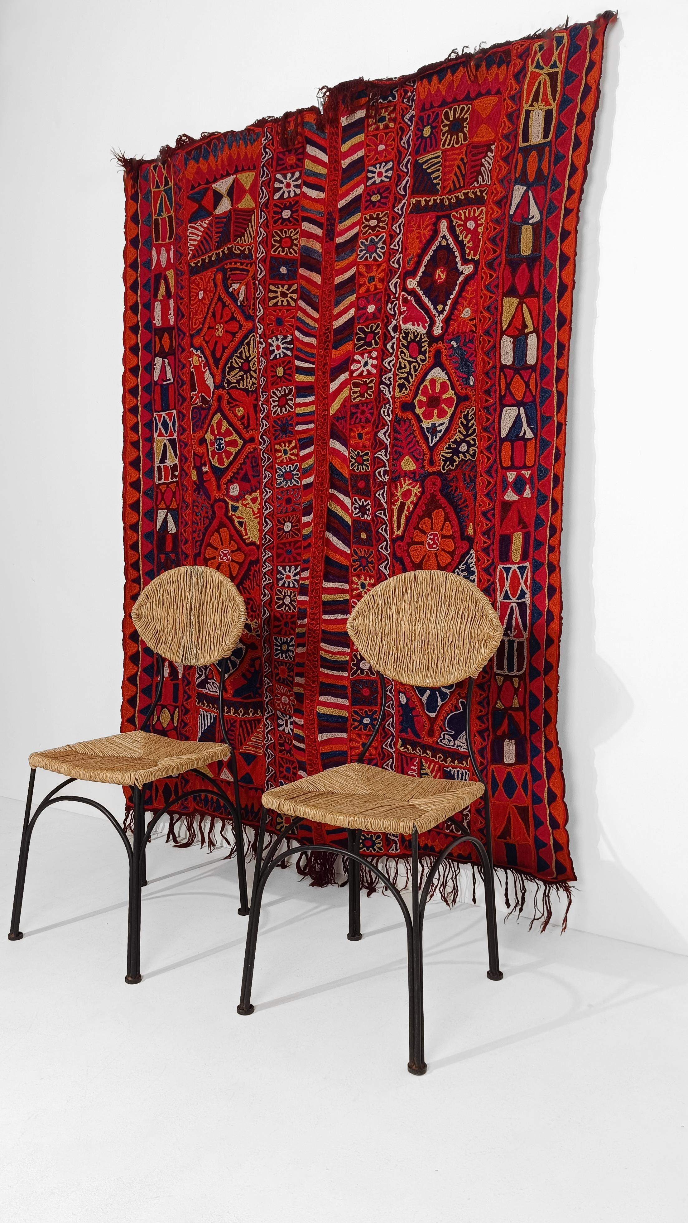 Iraqi Marsh Arab kilim / Wool Woven and Embroidered Ma’dan Wedding Blanket For Sale 7