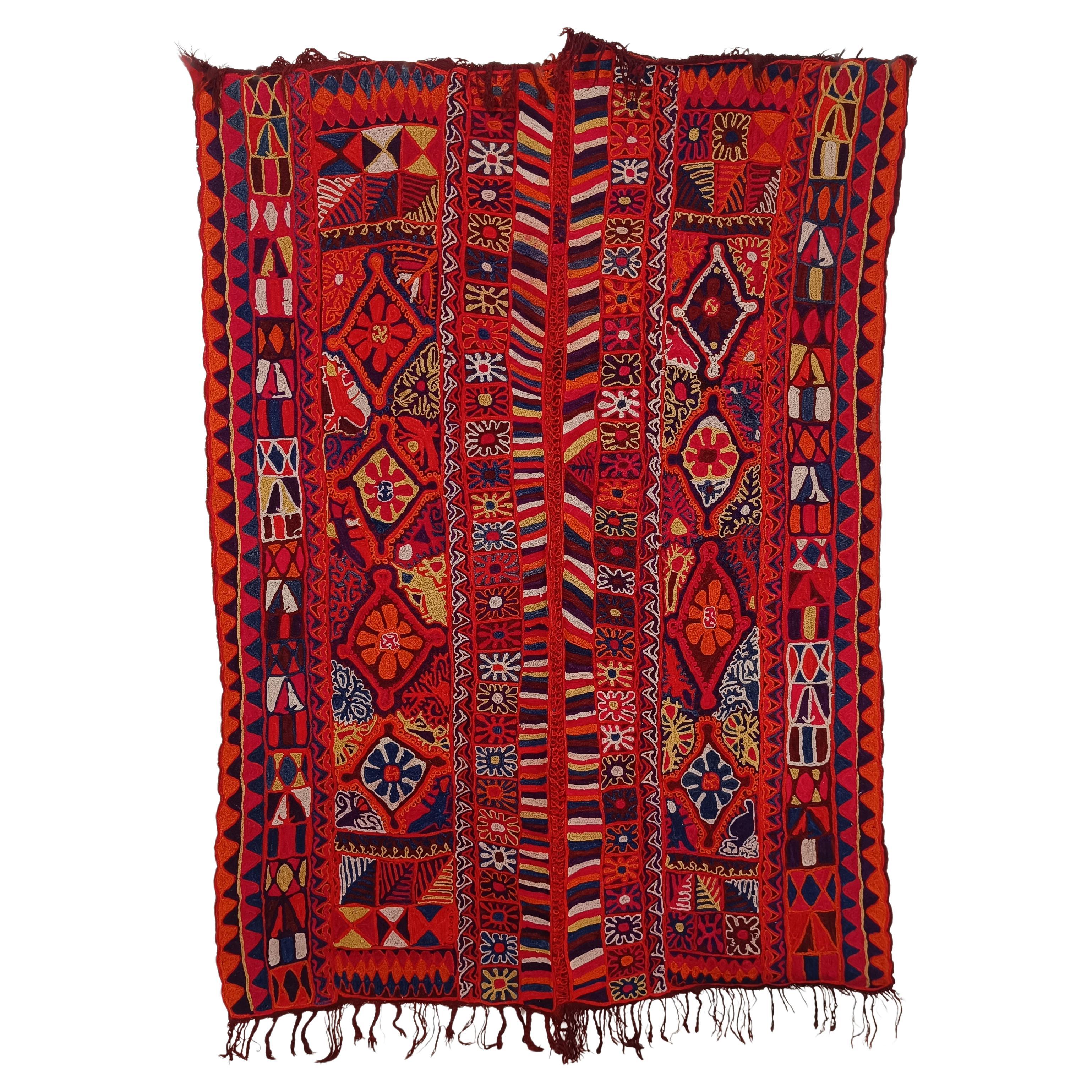 Iraqi Marsh Arab kilim / Wool Woven and Embroidered Ma’dan Wedding Blanket For Sale