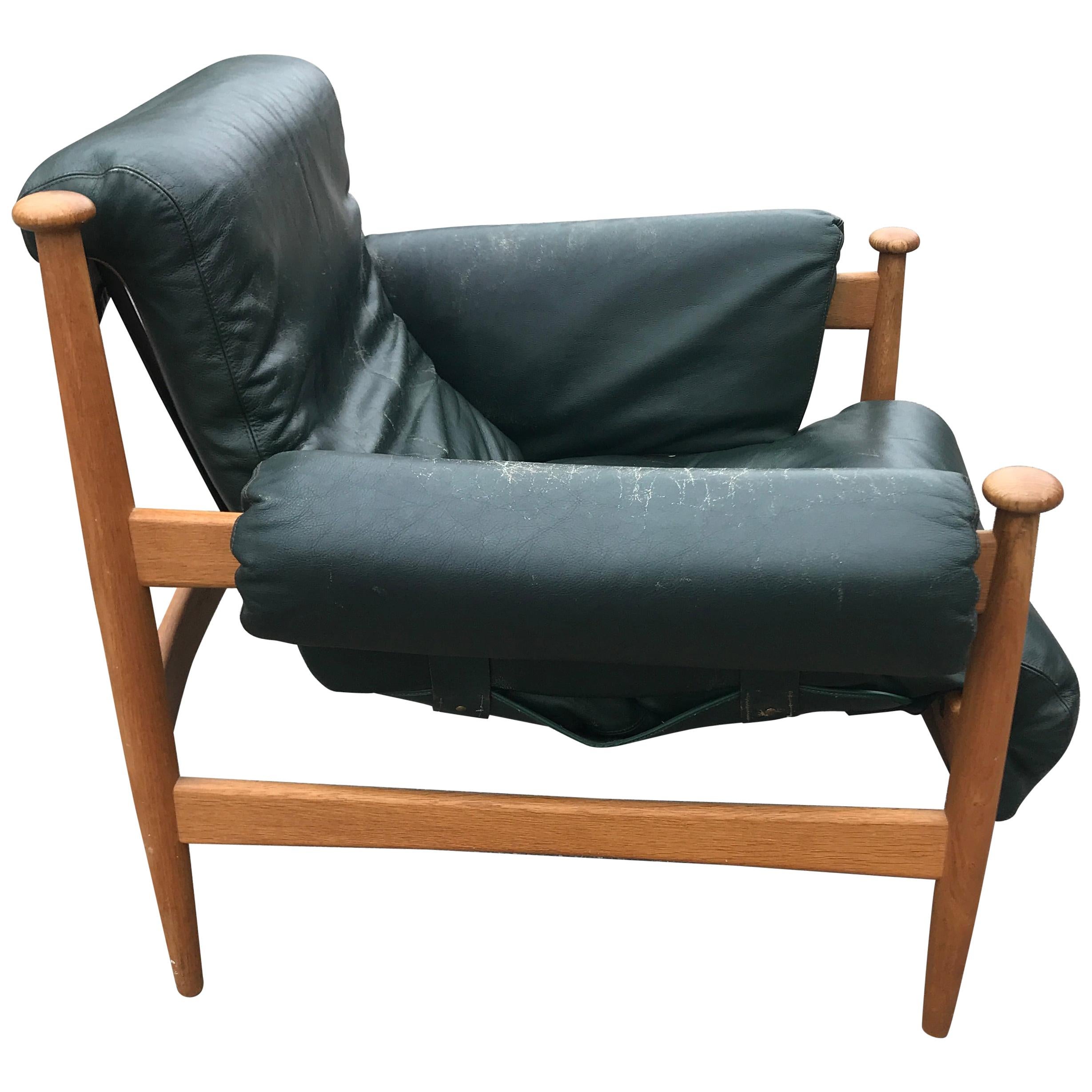 IRE Möbler Eric Merthen `Admiral` Midcentury Green Leather Lounge Chair, 1960s