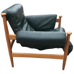 IRE Möbler Eric Merthen `Admiral` Chaise longue en cuir vert du milieu du siècle:: 1960s