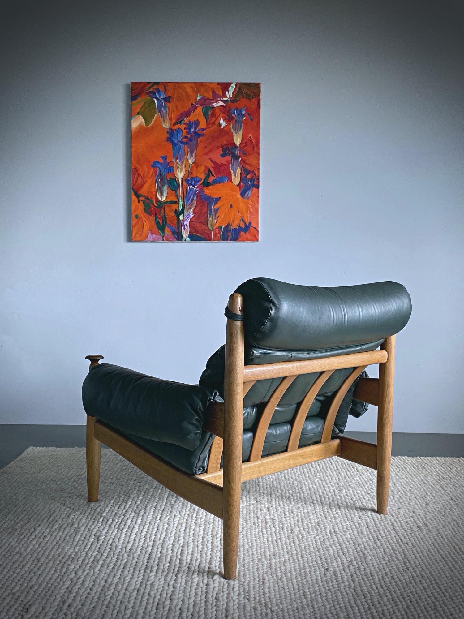 Mid-Century Modern IRE Möbler Eric Merthen Midcentury Green Leather Lounge Chair, 1960s, Sweden