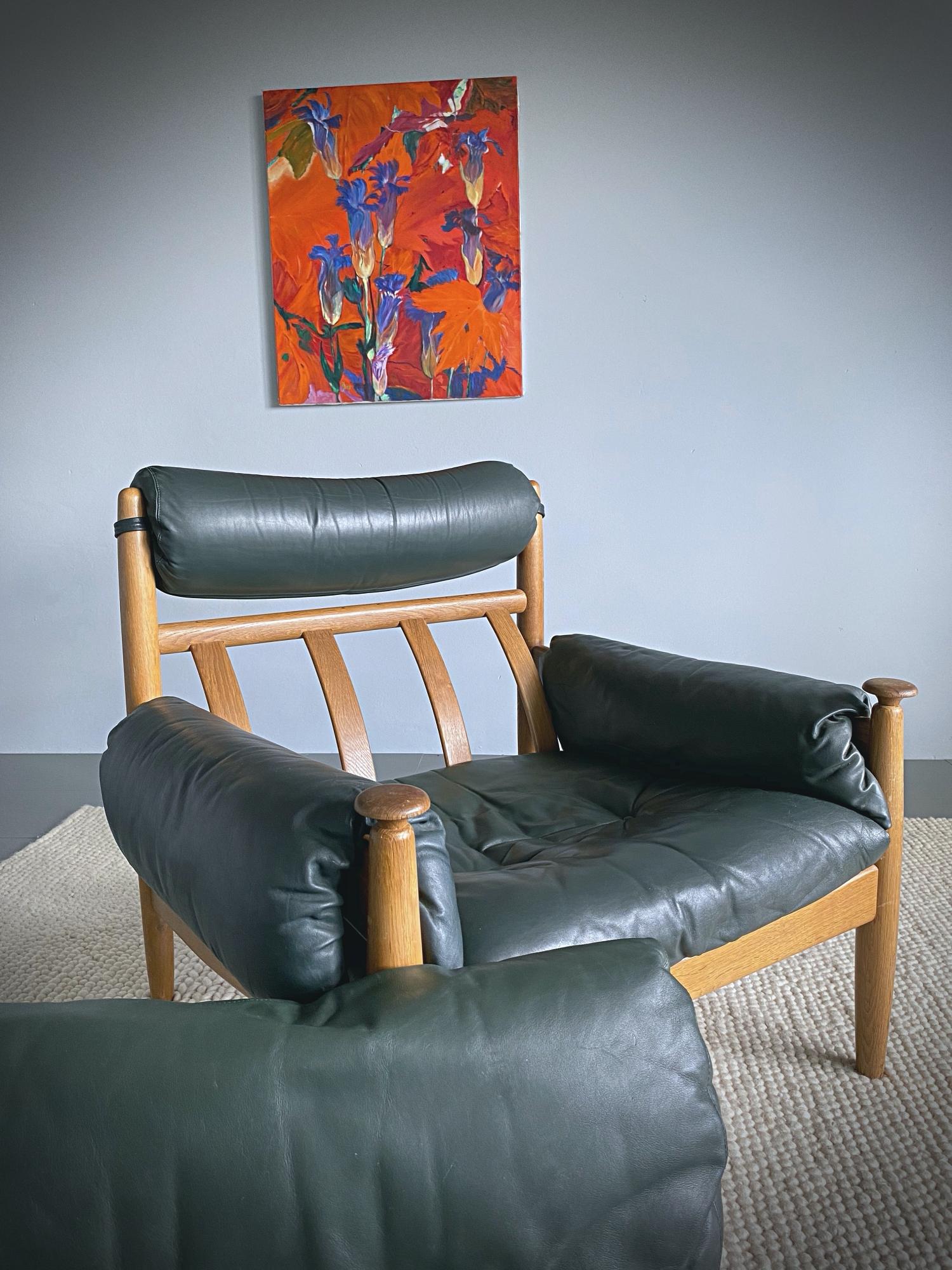 IRE Möbler Eric Merthen Midcentury Green Leather Lounge Chair, 1960s, Sweden 1