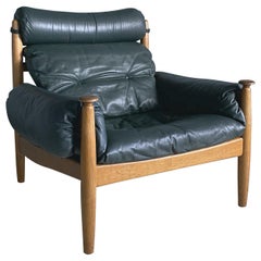 IRE Möbler Eric Merthen Midcentury Green Leather Lounge Chair, 1960s, Sweden