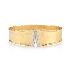 Handcrafted 14 Karat Yellow Gold Hammered Cuff Bracelet