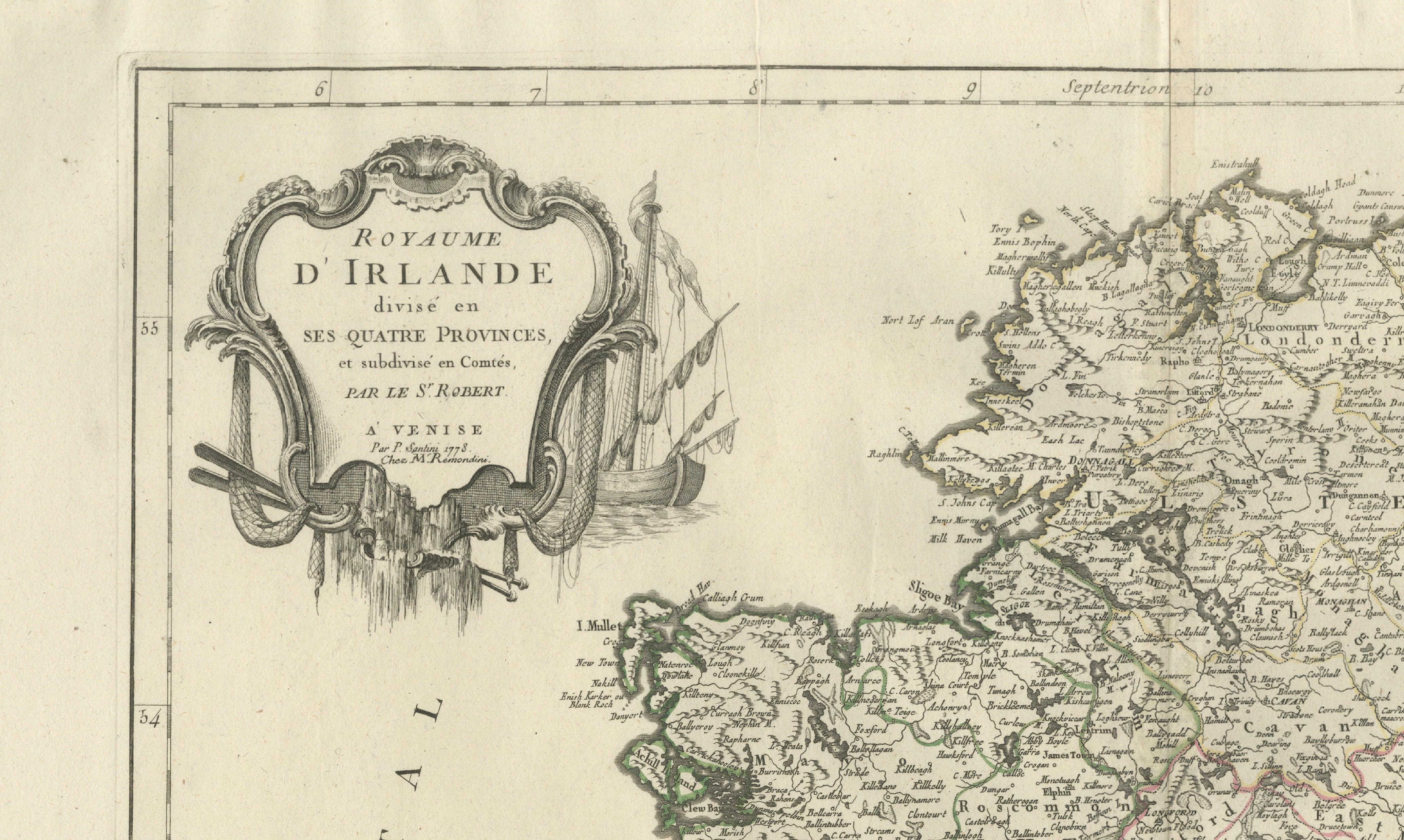 Ireland Antique Map – Royaume d’Irlande, De Vaugondy, Venice 1778