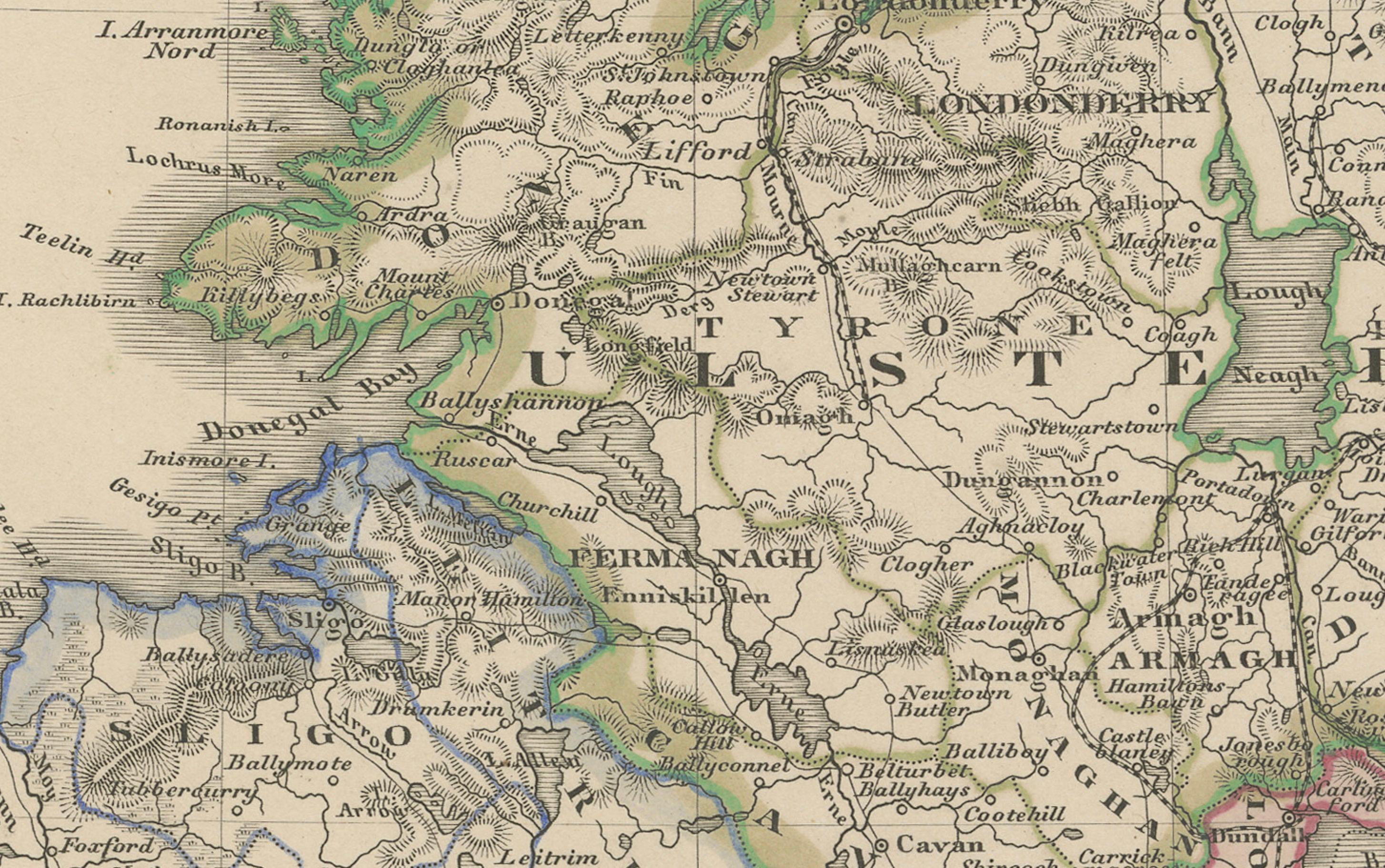 Tedesco Mappa dell'Irlanda - Divisioni provinciali e contee 1851 in vendita