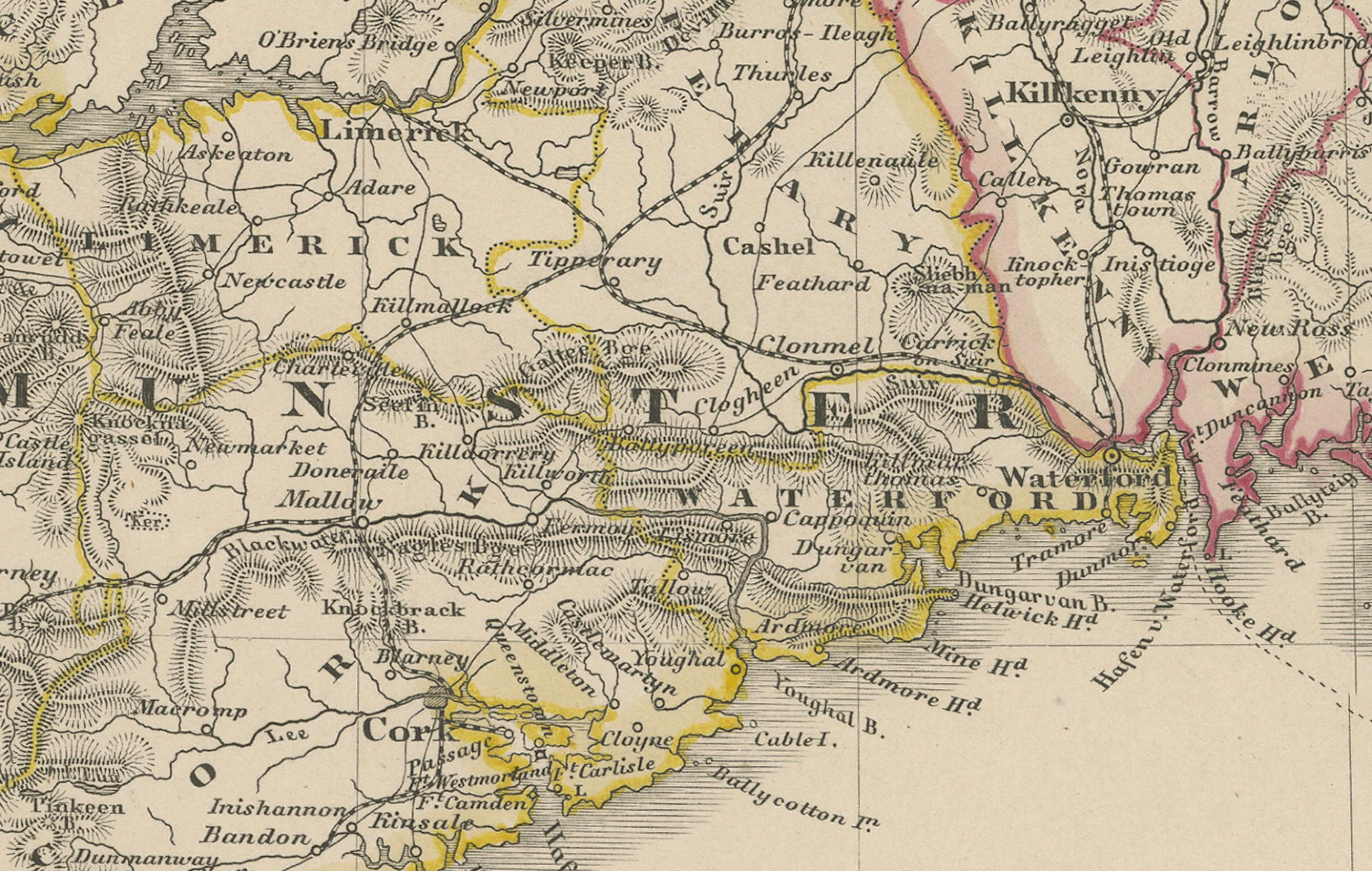 Mappa dell'Irlanda - Divisioni provinciali e contee 1851 In condizioni buone in vendita a Langweer, NL