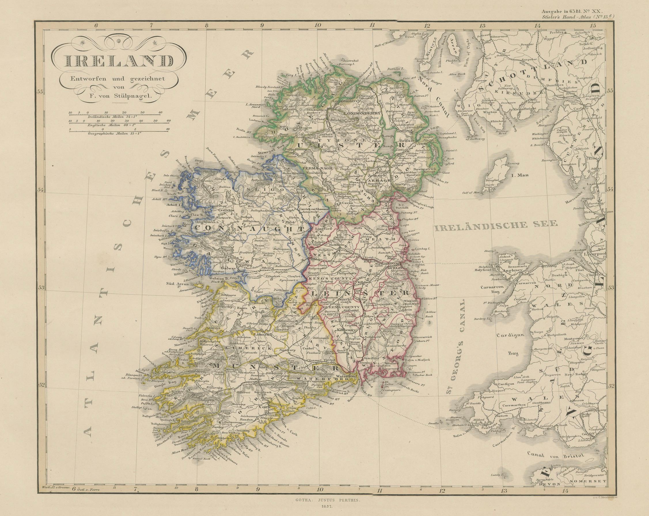 Carta Mappa dell'Irlanda - Divisioni provinciali e contee 1851 in vendita