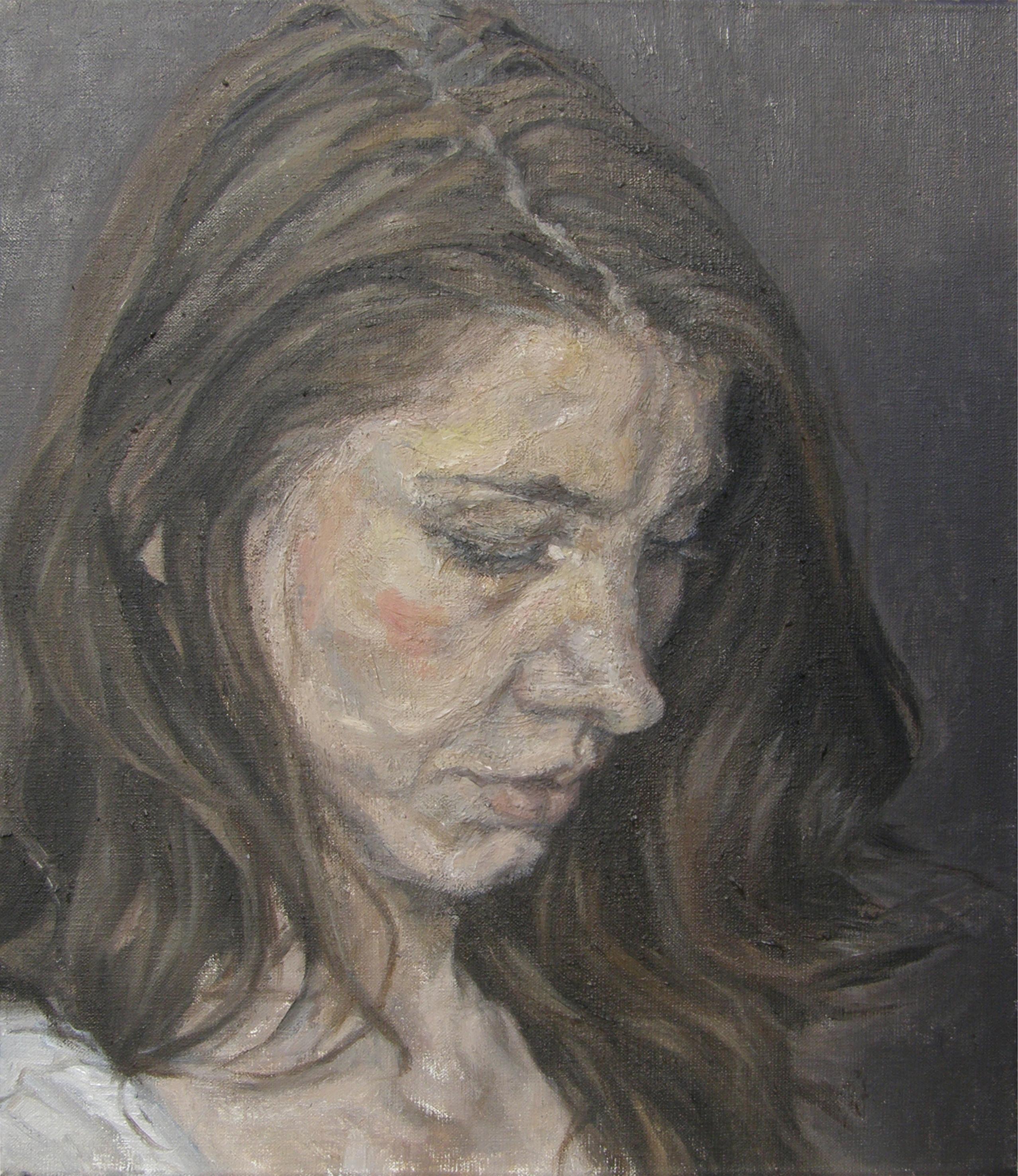 Emi, testa, Pittura, Olio su tela - Painting di Irena Chmura