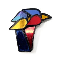 Irena Jaworska 1960s Talosel and Multi-Coloured Mirror Vintage Bird Brooch