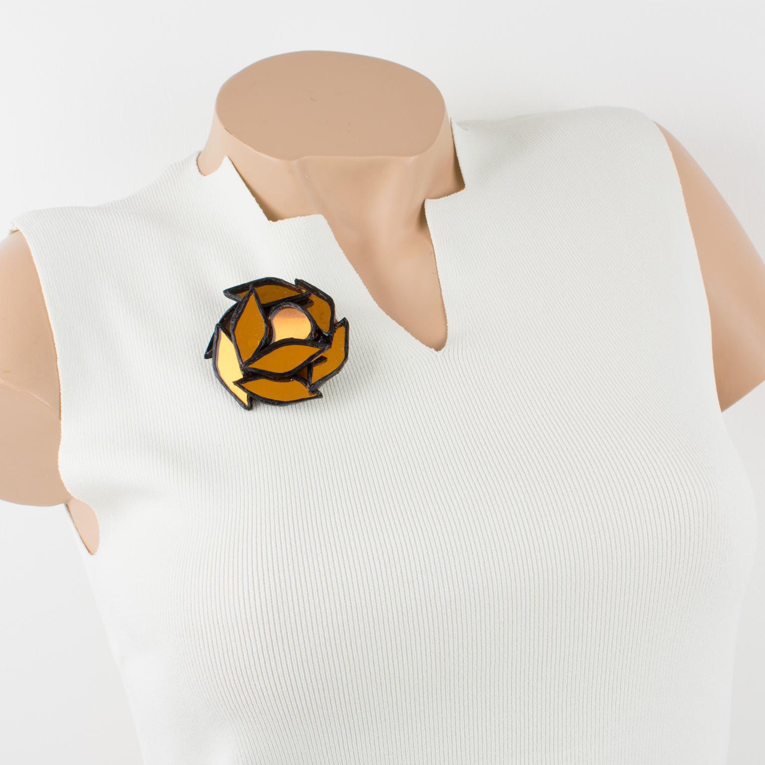 Irena Jaworska, Escuela Line Vautrin Broche de resina negra con espejos de mosaico Modernista en venta