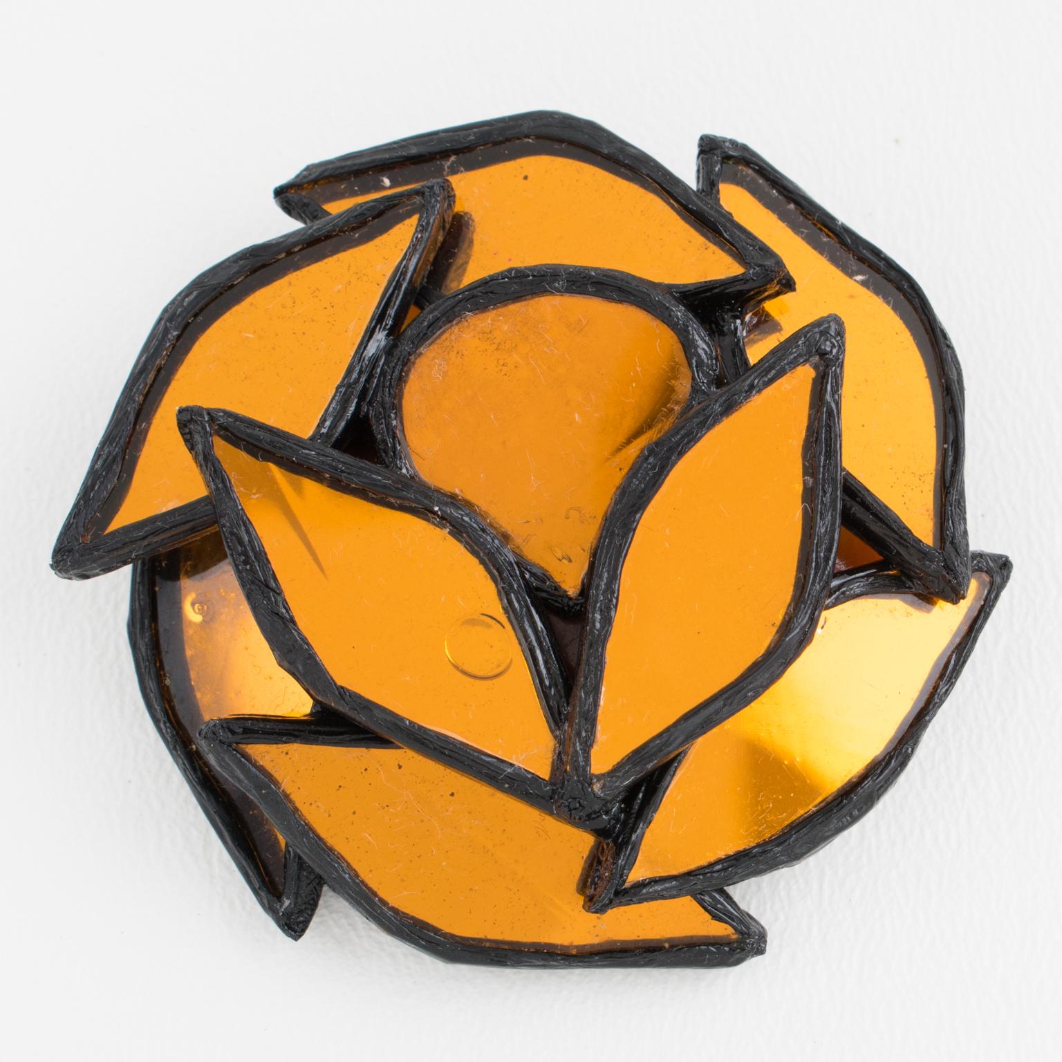 Irena Jaworska, Escuela Line Vautrin Broche de resina negra con espejos de mosaico en venta 1