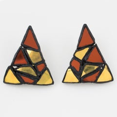 Irena Jaworska, Line Vautrin School Boucles d'oreilles à pince Talosel noir et miroirs