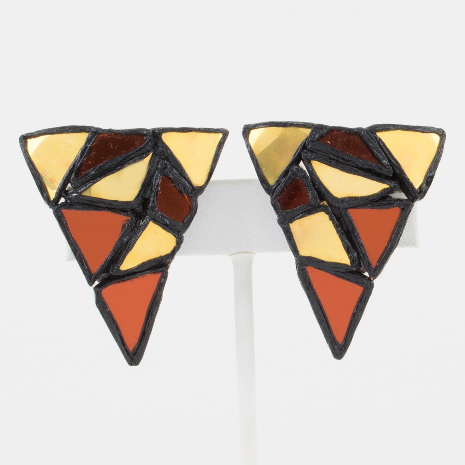 Irena Jaworska, Line Vautrin School Black Talosel and Mirrors Clip-on Earrings For Sale 1