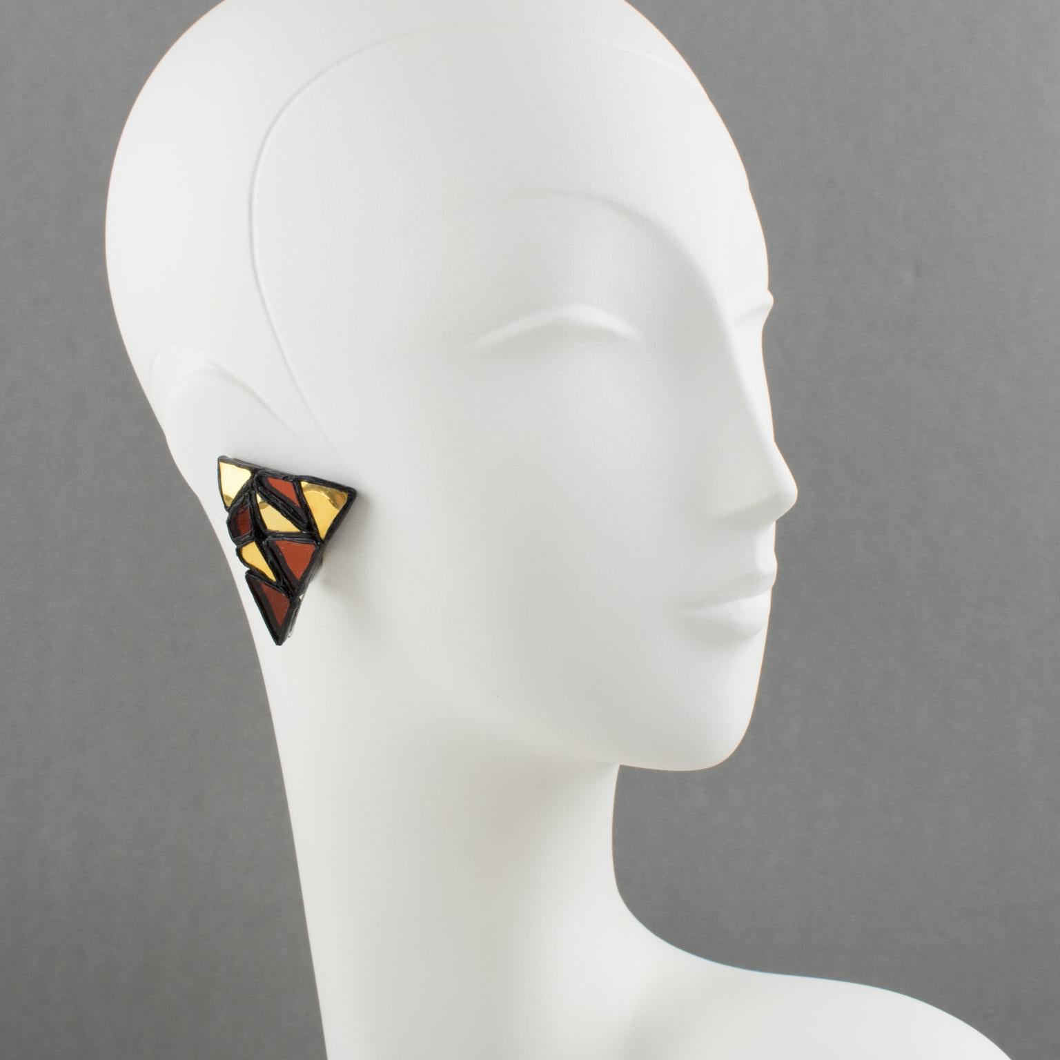 Irena Jaworska, Escuela Line Vautrin Pendientes de clip Talosel negro y espejos en venta 2