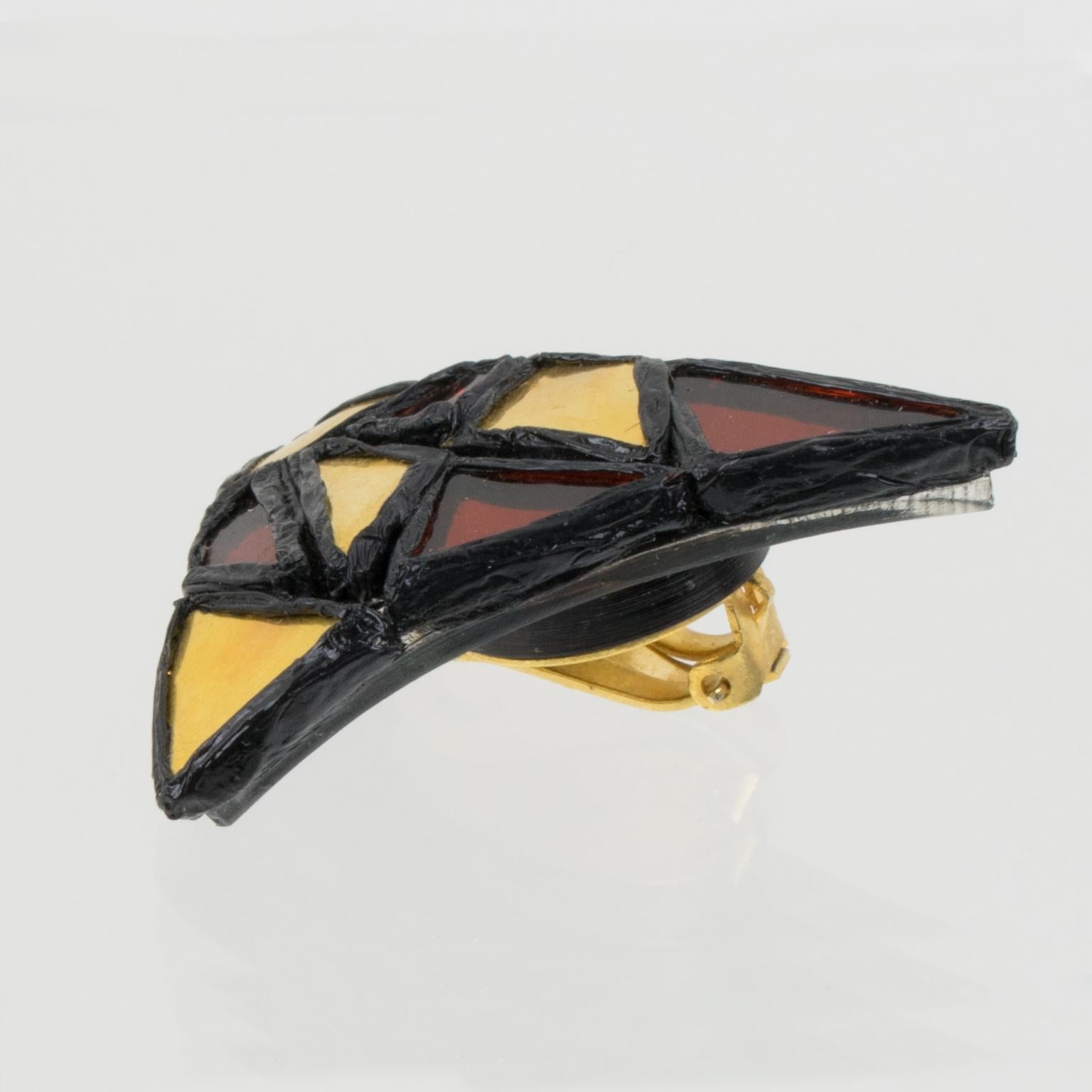 Irena Jaworska, Escuela Line Vautrin Pendientes de clip Talosel negro y espejos en venta 3