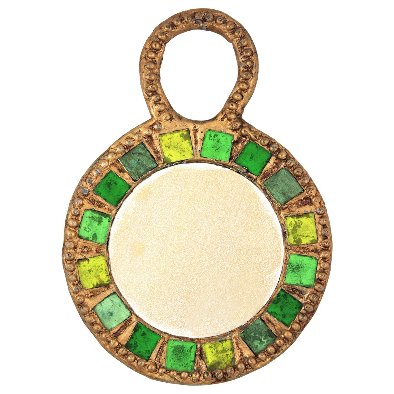 Irena Jaworska, Line Vautrin School Green Glass Metal Talosel Wall Mirror